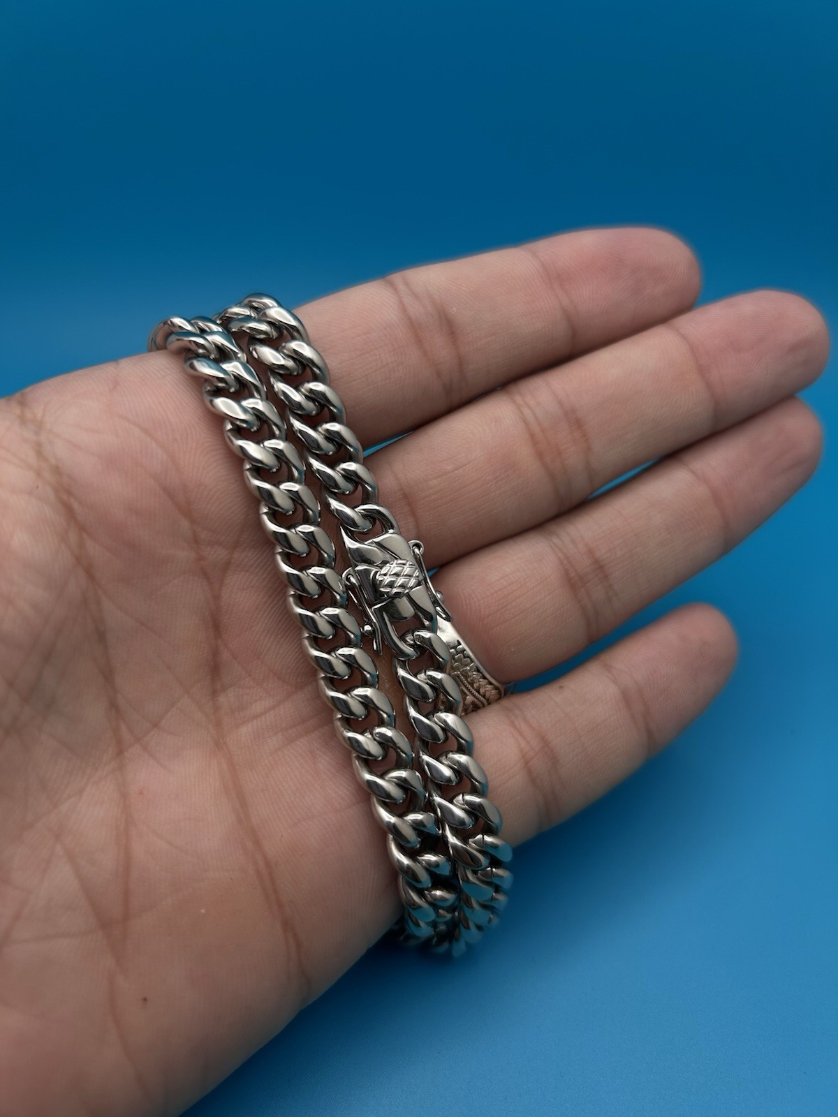 Cuban Link Chain Necklace, 14k White Gold Plated Stainless Steel 6mm