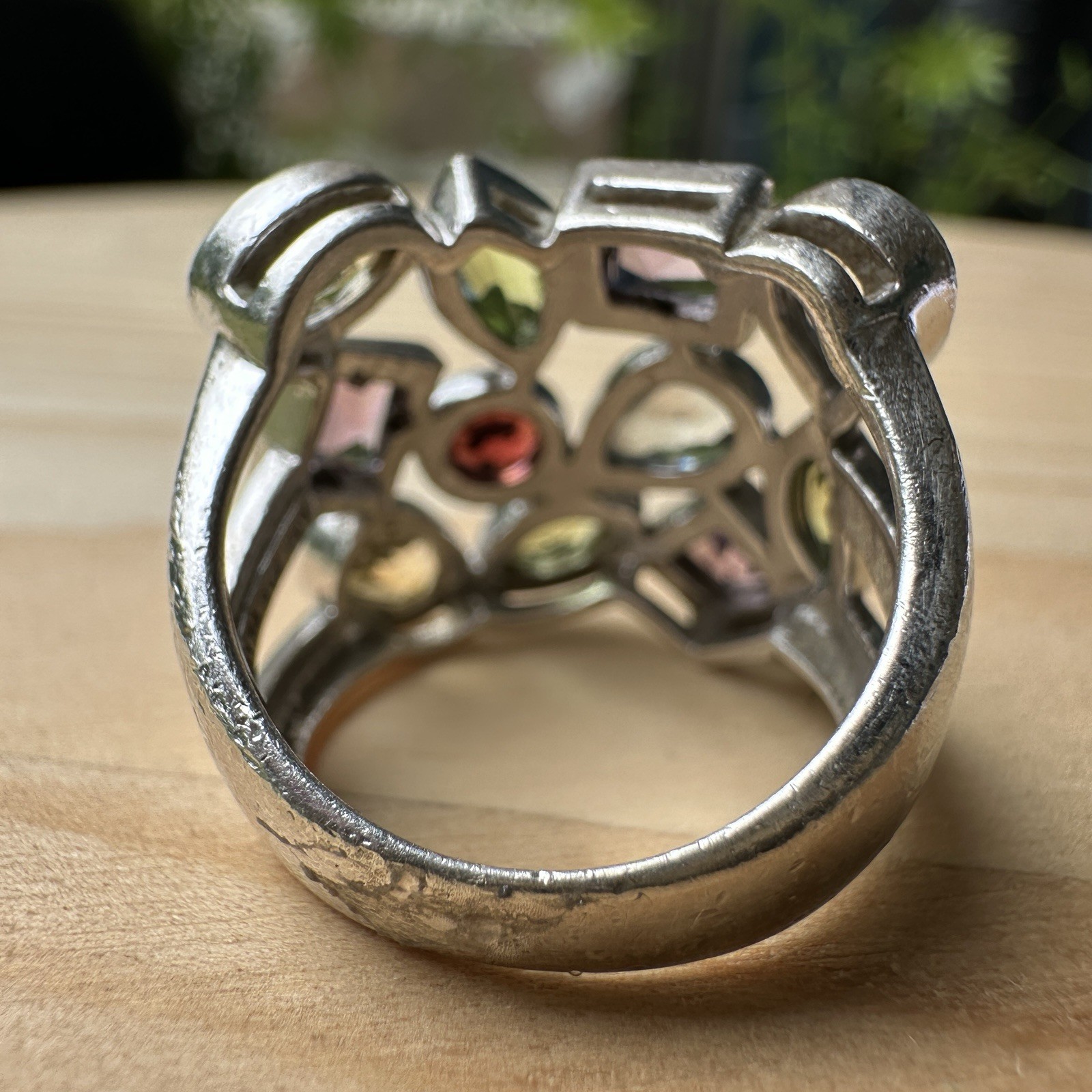 VTG ADI Statement Ring Size 6 Peridot Amethyst Garnet Gems 925 Sterling 9.1g