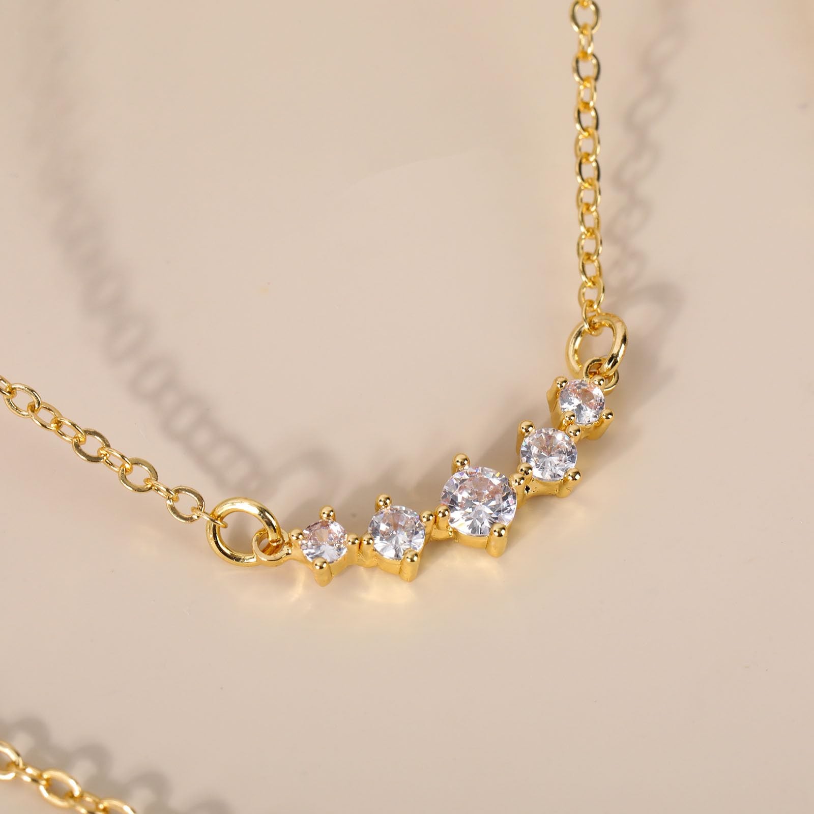 Mikovivi Stackable Zircon Necklace for Women, Adjustable, Gold, 2pcs
