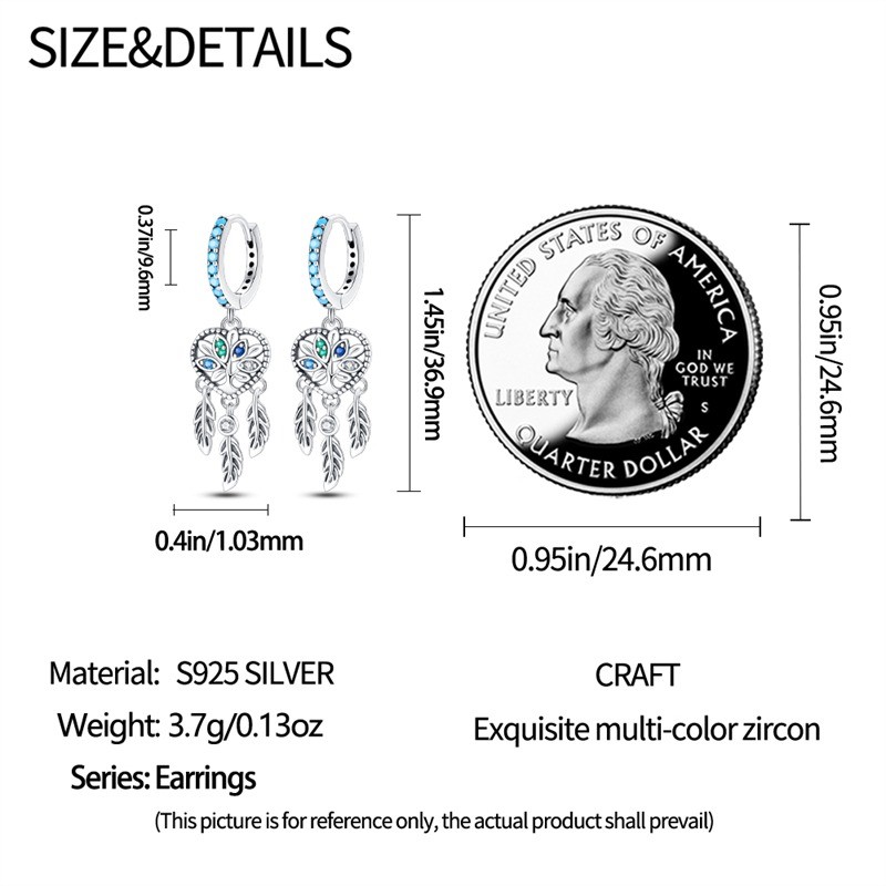 PANDACH 925 Sterling Silver Heart Dreamcatcher Dangle Earrings For Womren Gifts