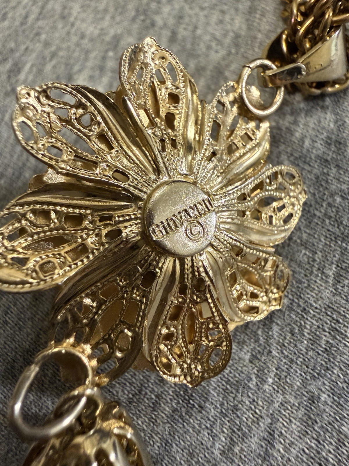 Giovanni Gold Tone Flower Tassel Pendant Chain Necklace