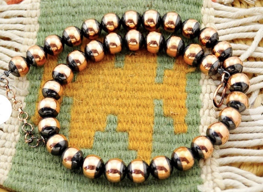 SOUTHWEST HANDMADE COPPER BEADED 10MM NECKLACE 18” +2