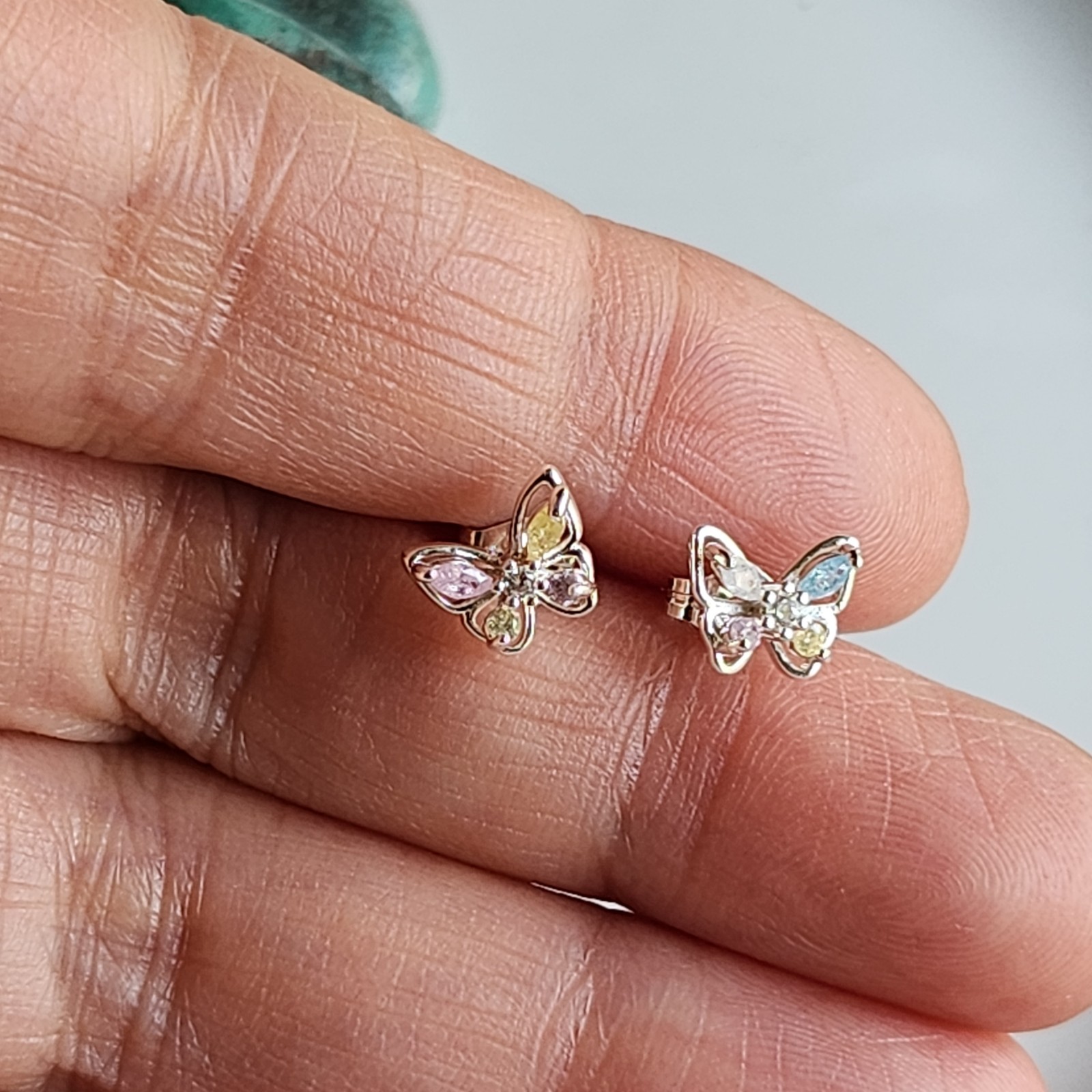 925 Sterling Silver Multicolor Topaz Butterfly 7x8mm Earrings Gemstone Girls