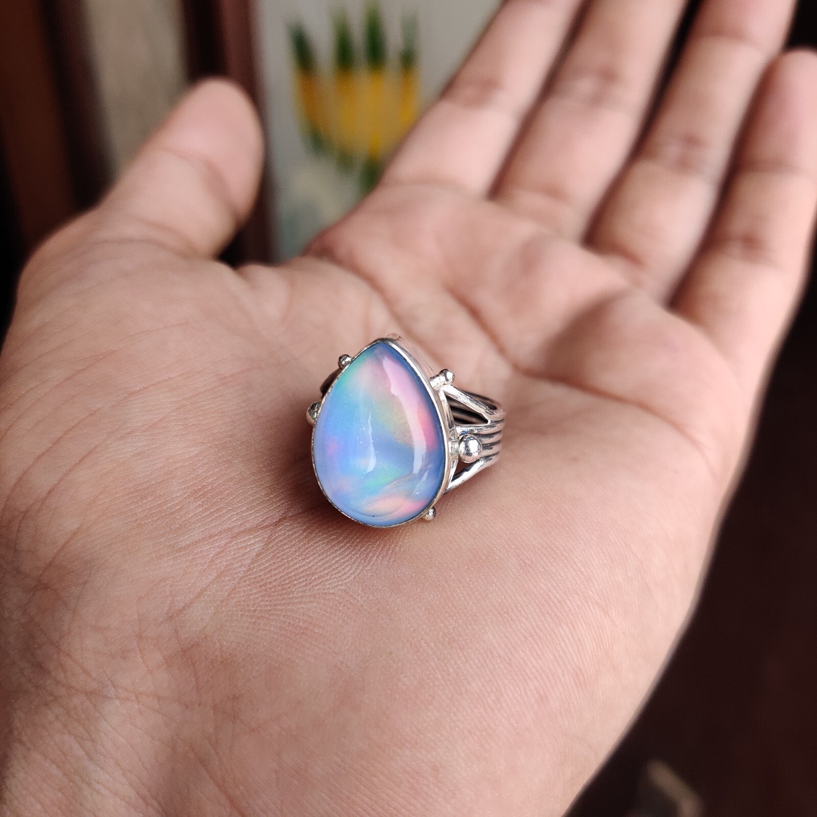 New Aurora Opal Gemstone Ring 925 Sterling Silver christmas Gift Wife Gift Ring