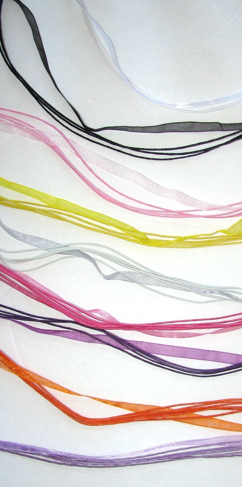 NEW-MULTI-STRING+SILK RIBBON NECKLACE;PINK,PURPLE,WHITE,BLACK,YELLOW,ORANGE,GRAY