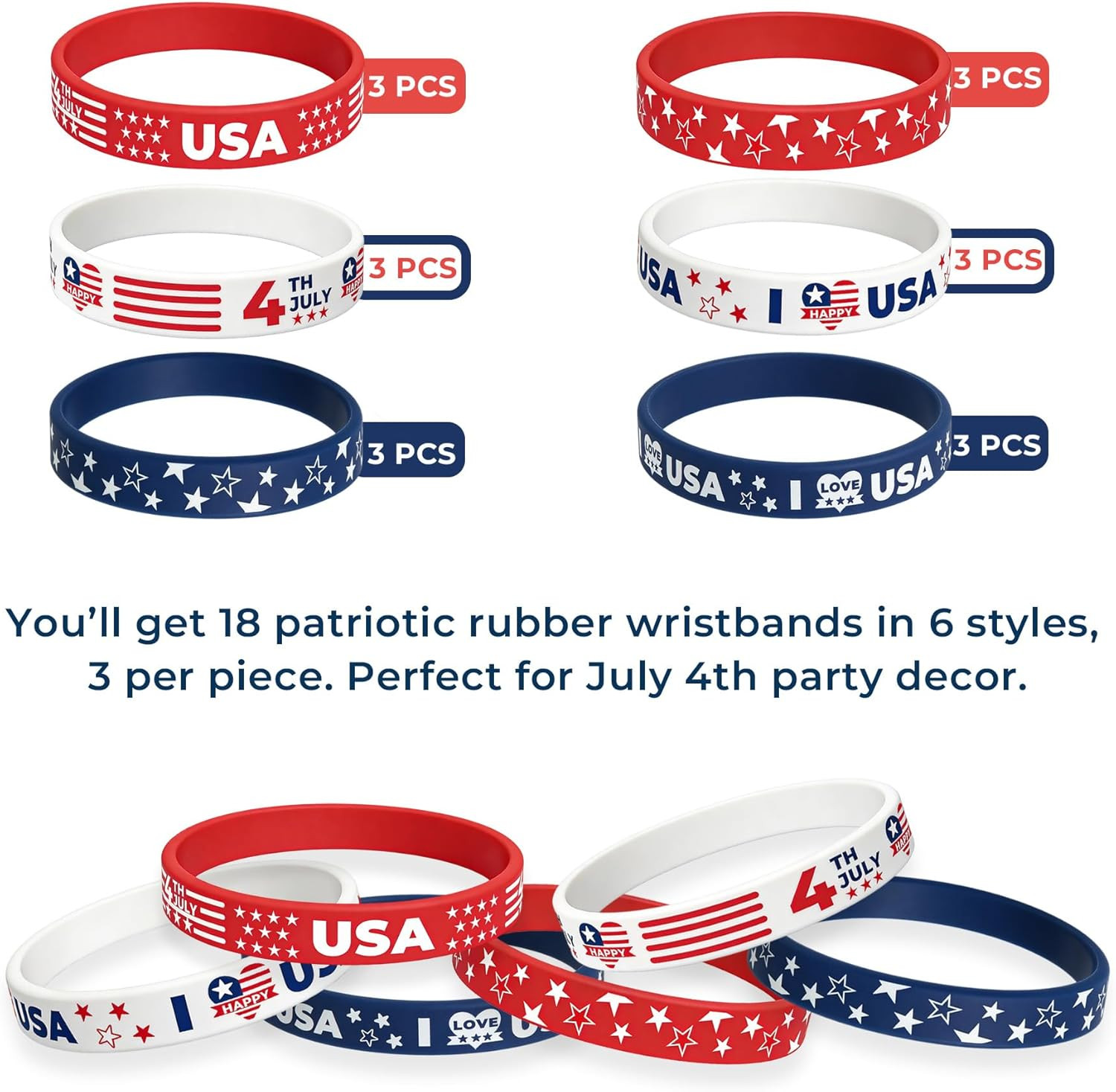 American Flag Silicone Bracelet 18 Pcs 4Th of July Patriotic Wristbands Red Whit