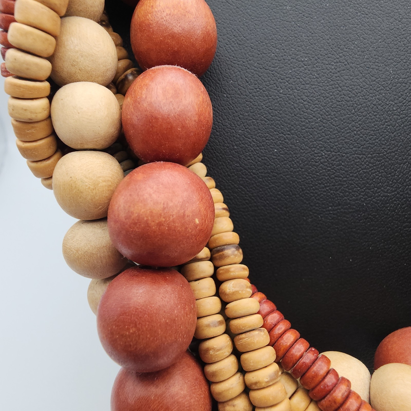 Chunky Multi Strand Wood Bead Statement Necklace Twisted Boho Red Brown Collar
