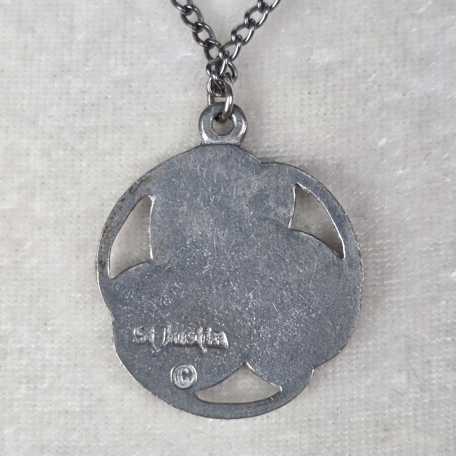 St Justin Celtic Triscele Pendant Necklace Pewter Irish Heritage Jewelry Knot