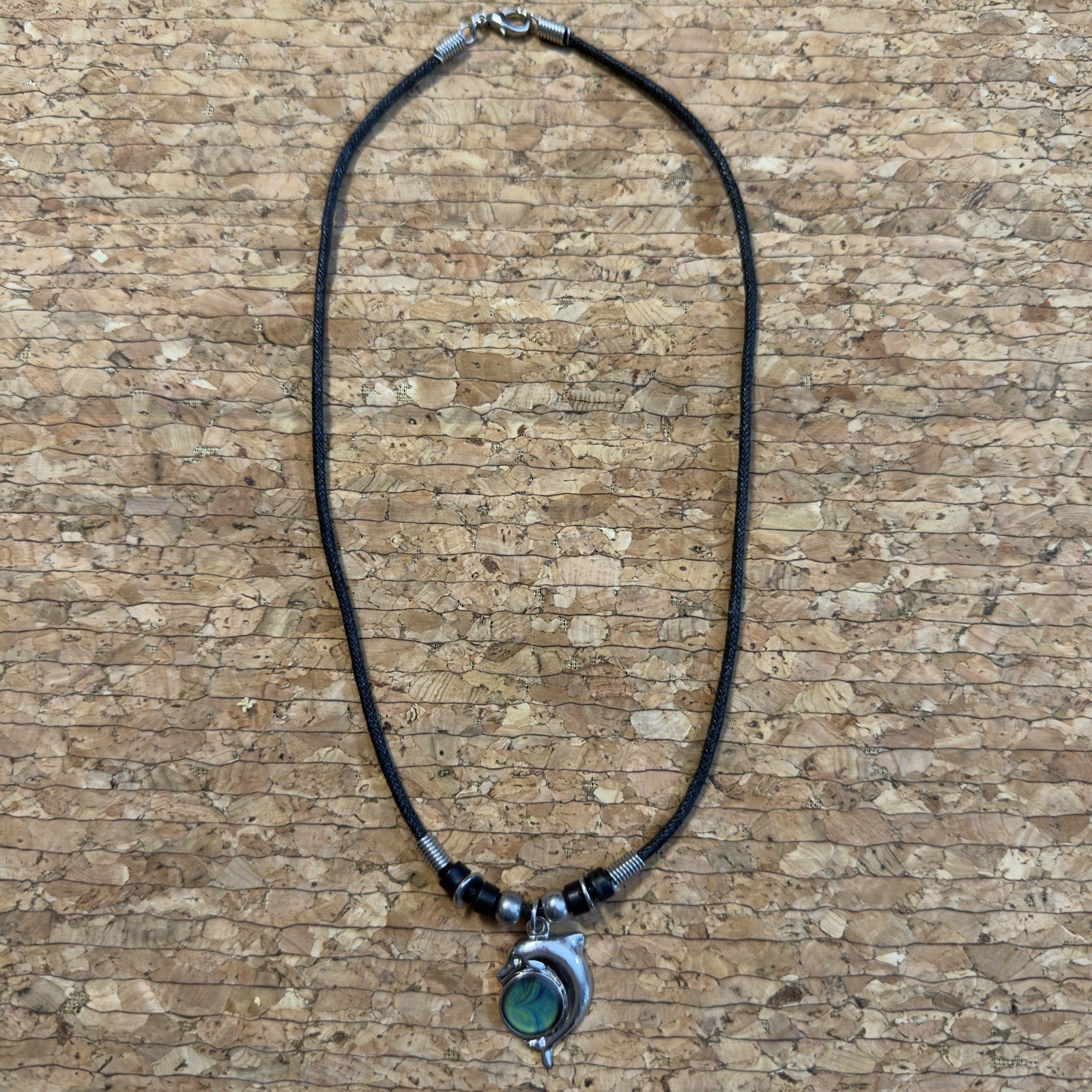 Vintage Y2K Mood Dolphin Necklace Color Change Pendant Black Cord Beach Boho