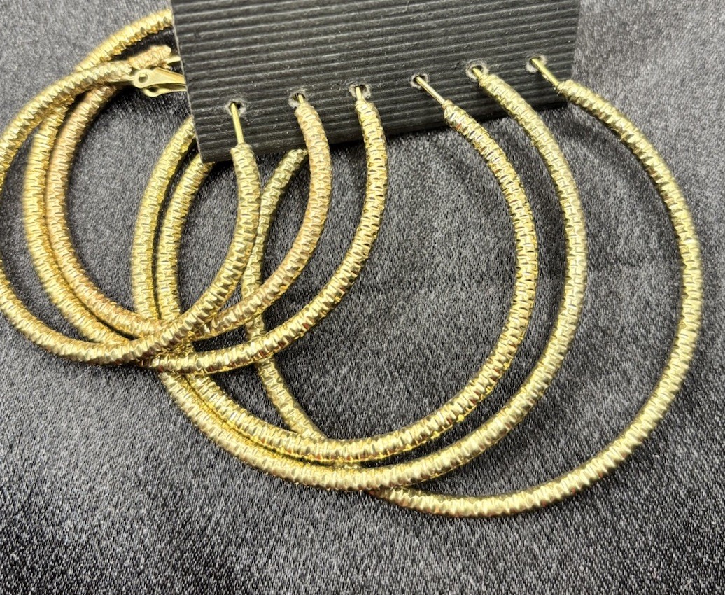 Hoop Earrings Lot Gold Tone Twisted Textured 8 Pair