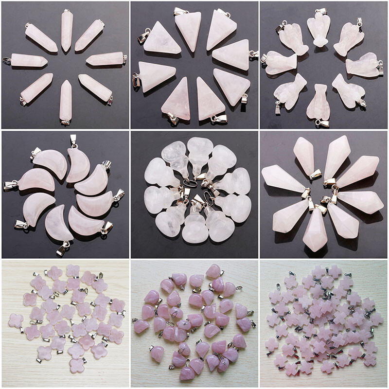 Heart pendants natural rose quartz crystal heaing stone pendant 50pcs