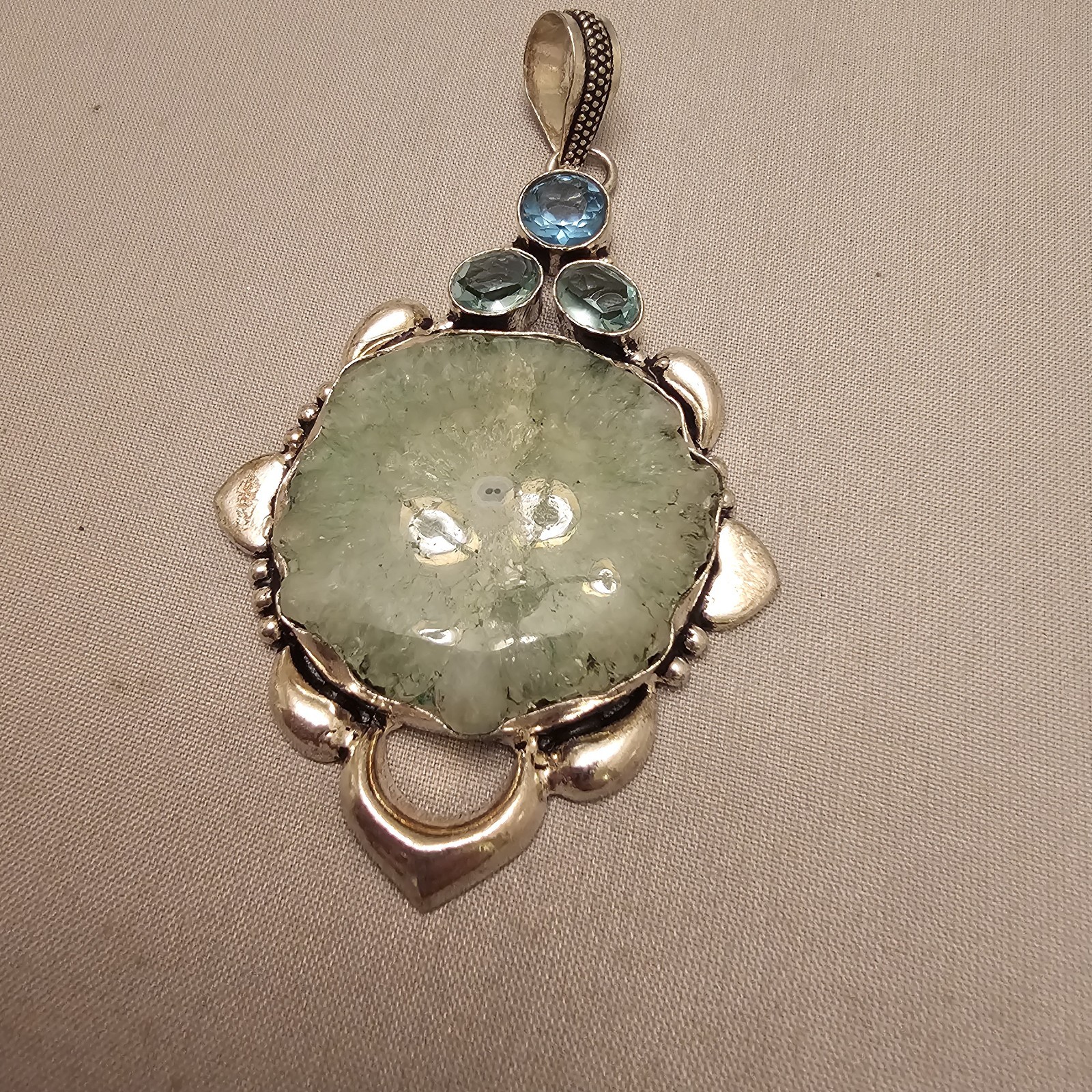 Green Stone Unknown Gemstones in 925 Sterling Silver Pendant About 3 Inches