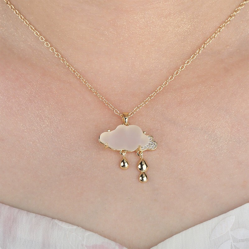 Cloud water drop inlaid zircon light luxury high sense pendant necklace