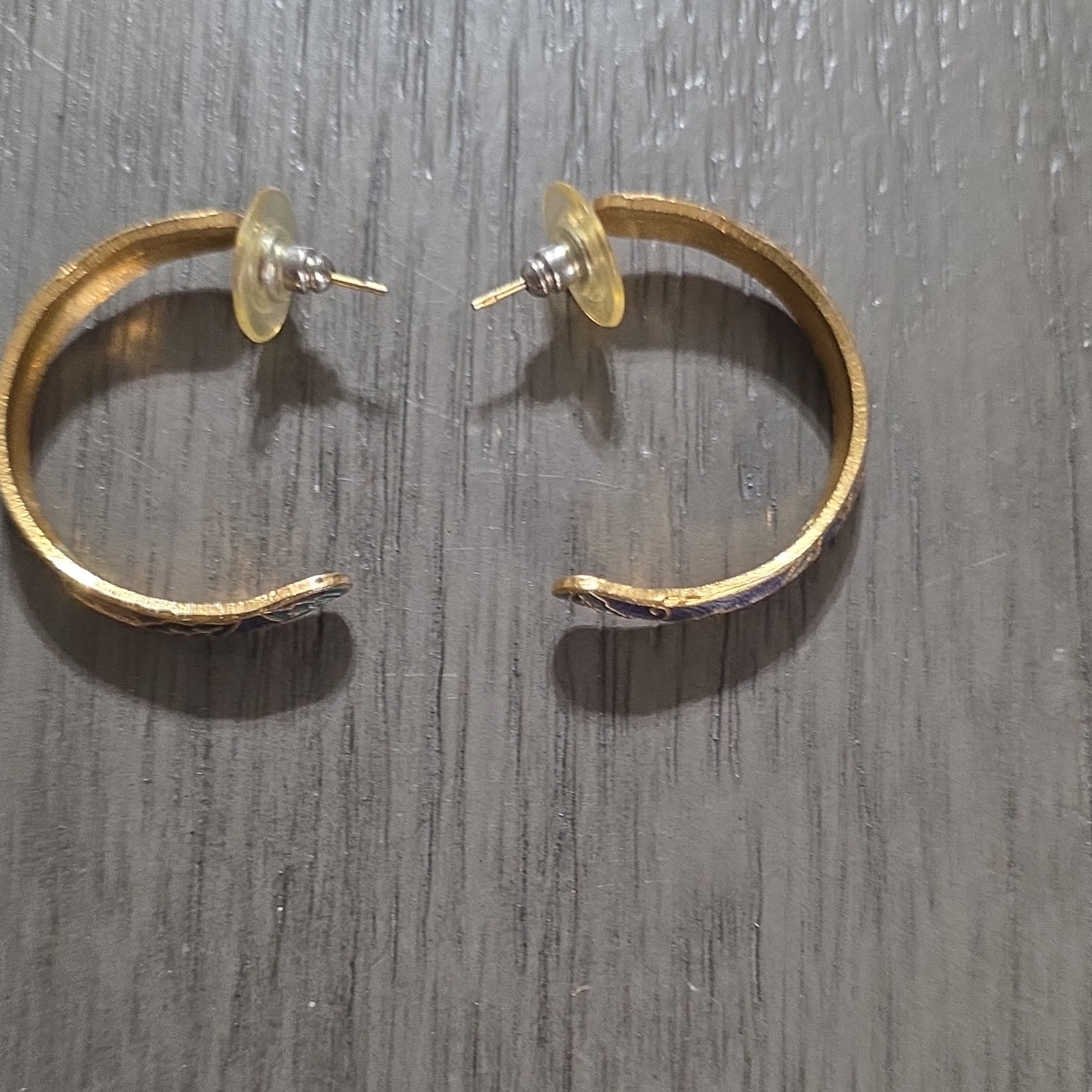 Gold Blue Red Green Enamel Floral Hoop Earrings Butterfly Closure Fashion Theme