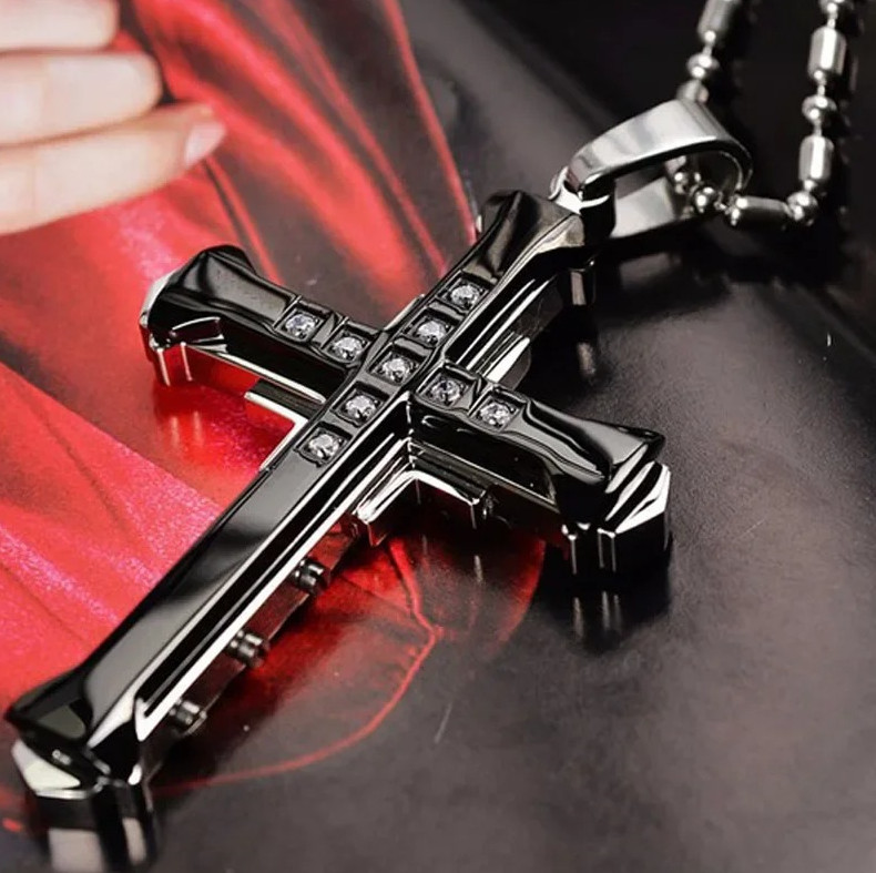 1pc Crystal Cross Pendant Necklace Stainless Steel Jewelry Gift – NEW