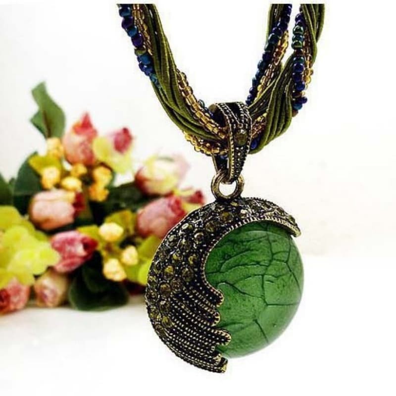 Turquoise Gemstone Necklaces Retro Choker Bohemian Pendant Fashion Jewelry Chain