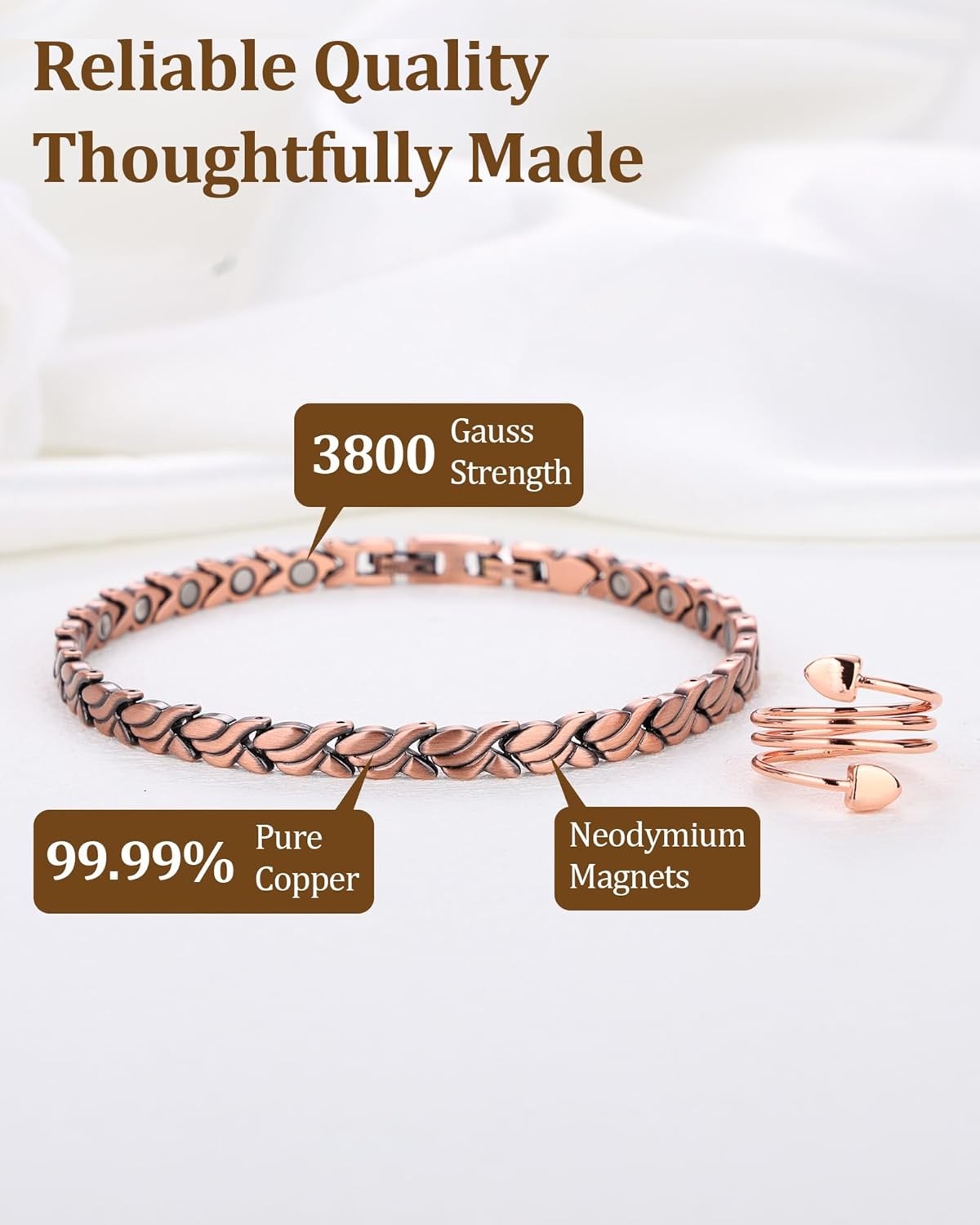 Copper Anklet and Ring Set for Women, 99.9% Pure Copper Magnetic Ankle Bracelet