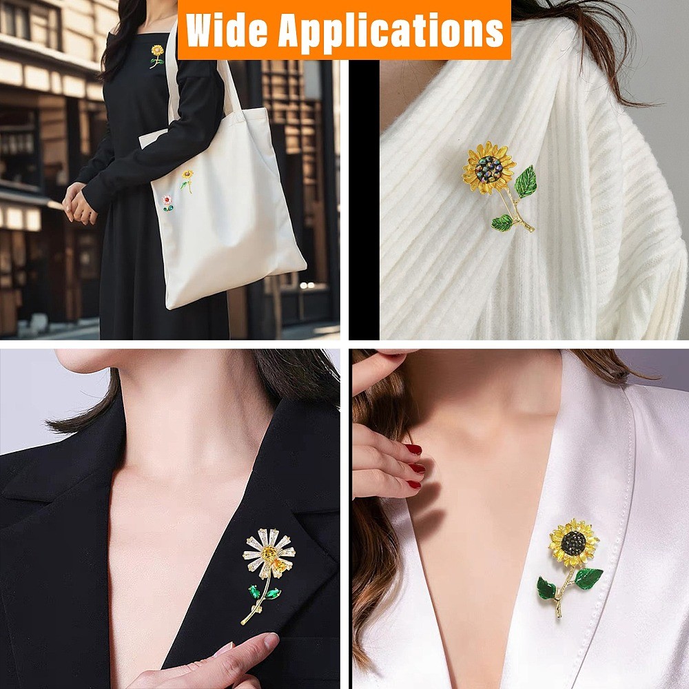 6pcs Sunflower Zinc Alloy Lapel Pins Gold Flower Brooches for Backpack Clothes