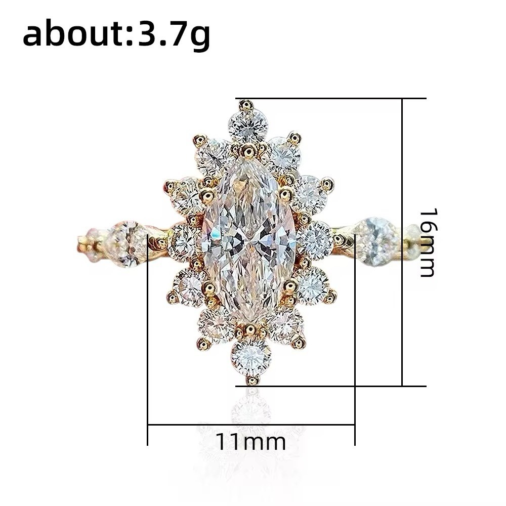 Sunburst Marquise Cut Crystal Cluster Ring 14K Gold Plated Cocktail Size 6