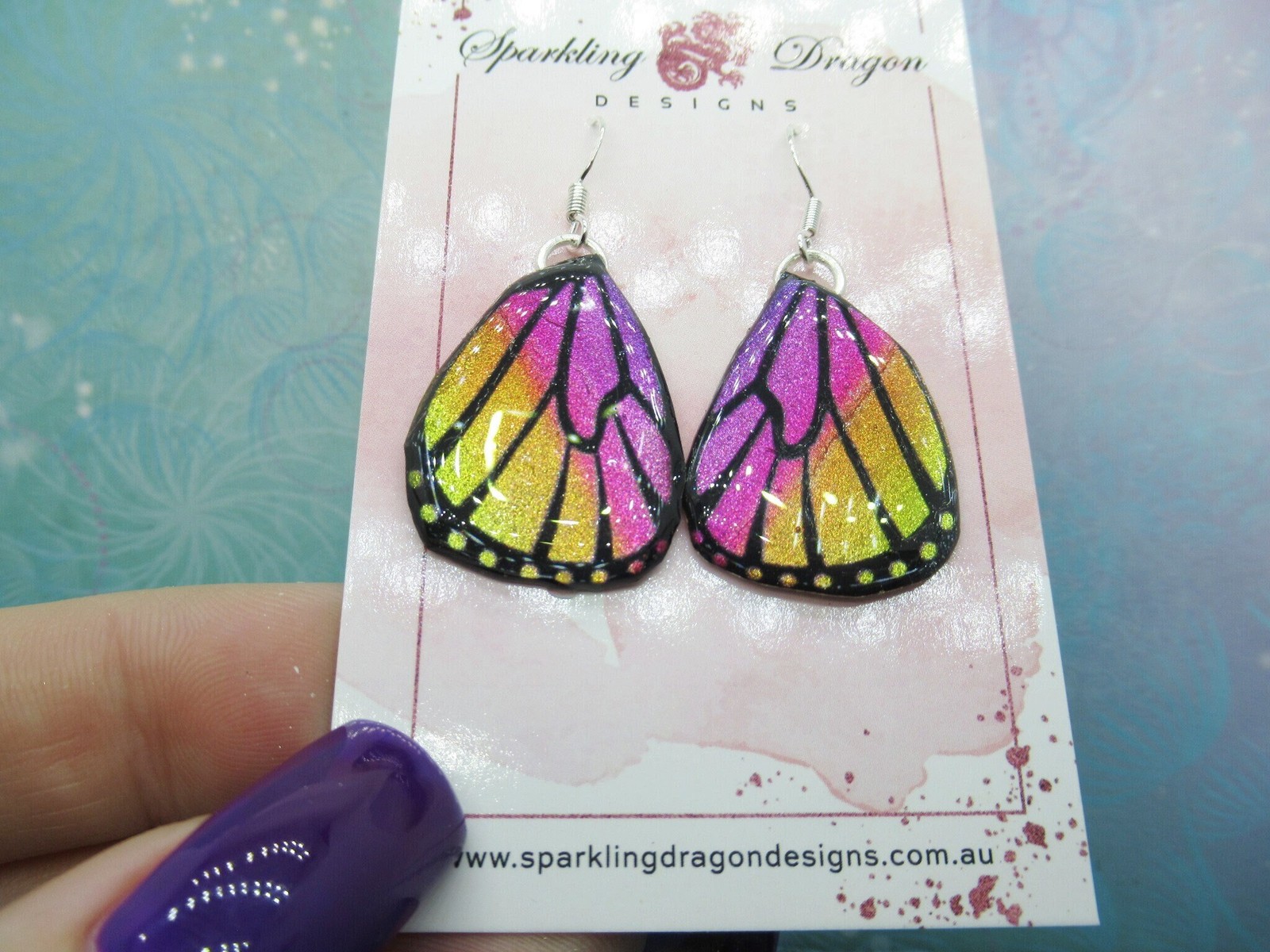 Butterfly Earrings Pink & Yellow Sparkle -Fairy Jewellery Fun Gift for Fairy