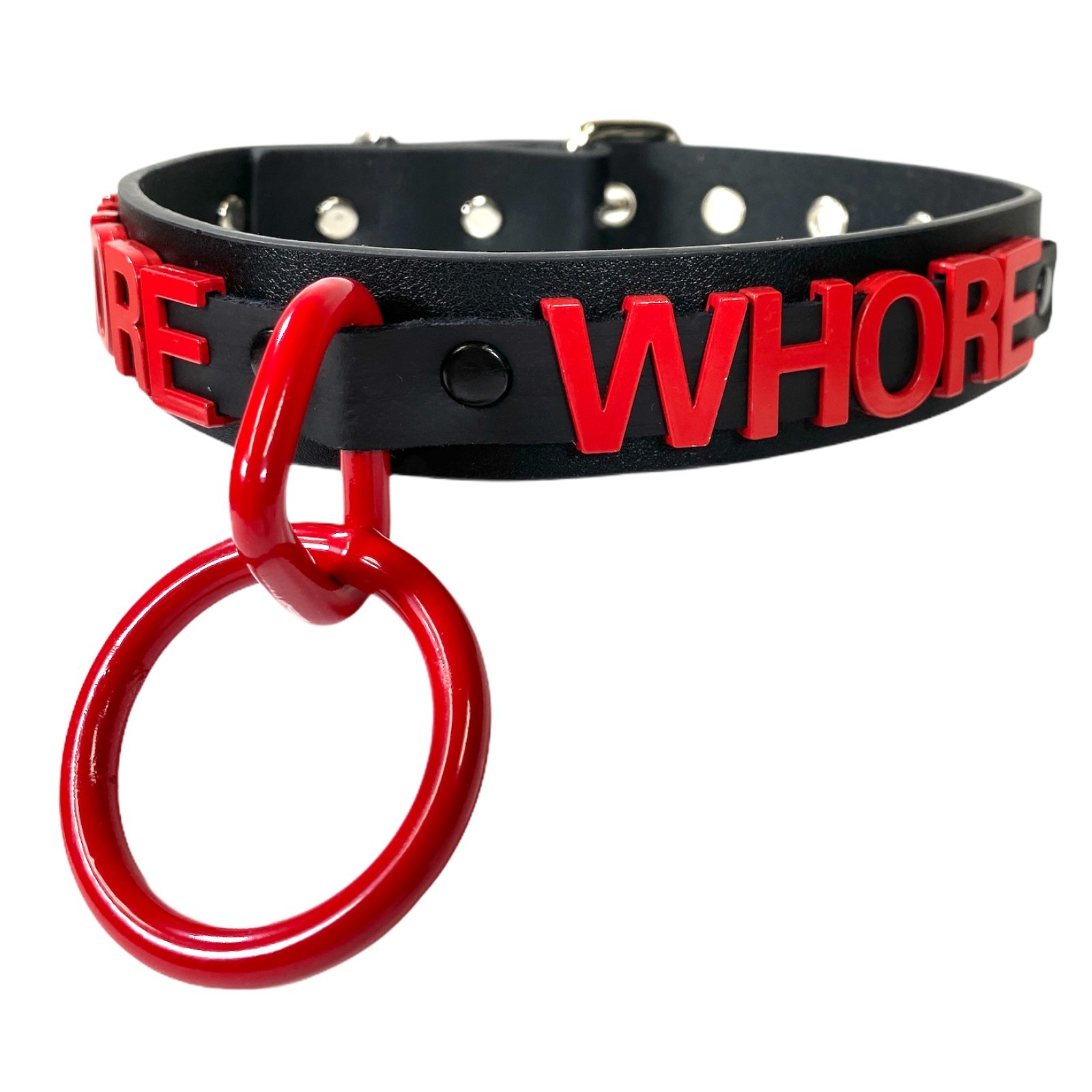 Name Bondage Collar Black O Ring RED Letter Slave Leather BDSM Slut Choker