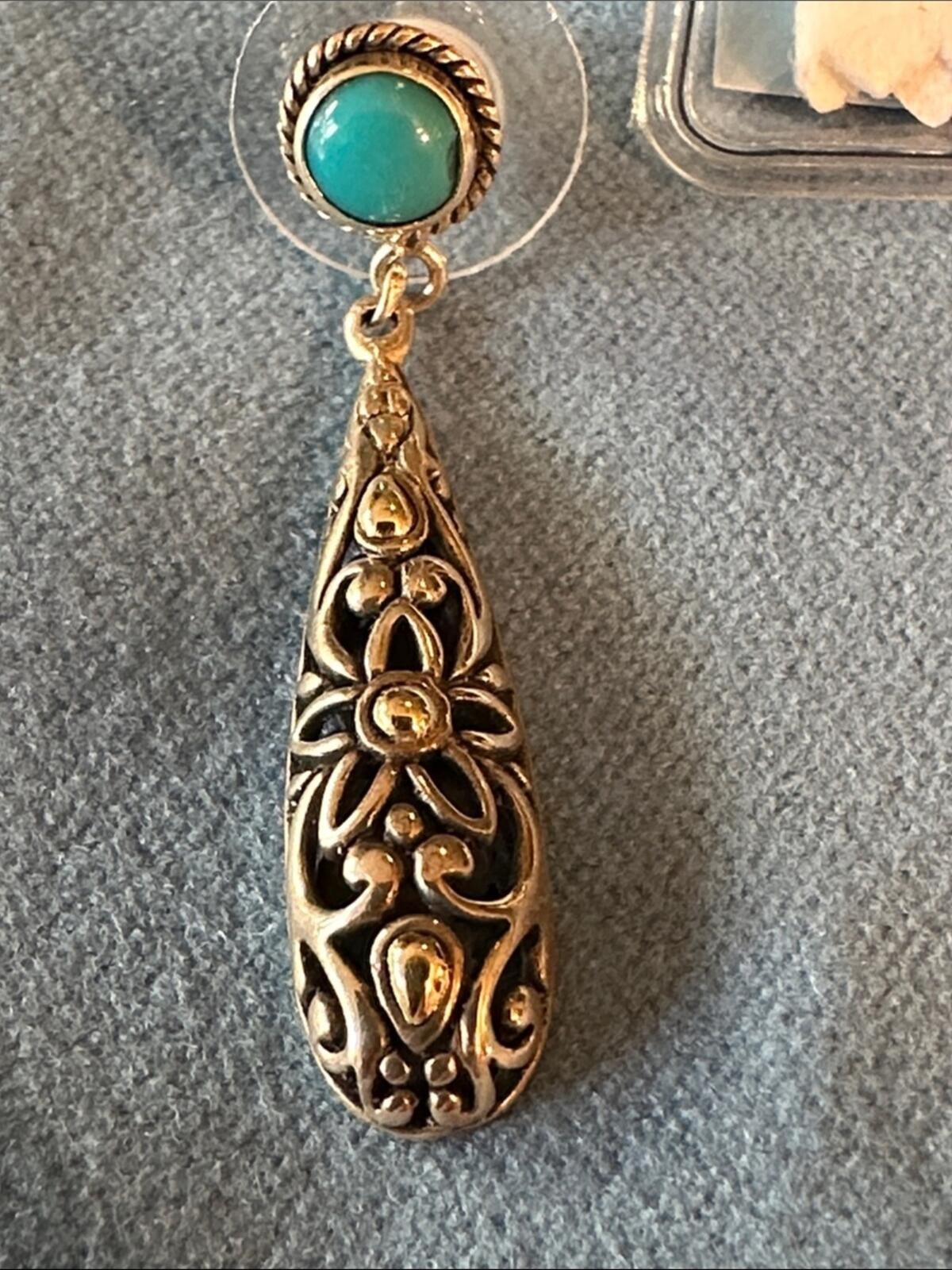 NWT Samuel B. Sleeping Beauty Turquoise and Silver Filigree Teardrop Earrings