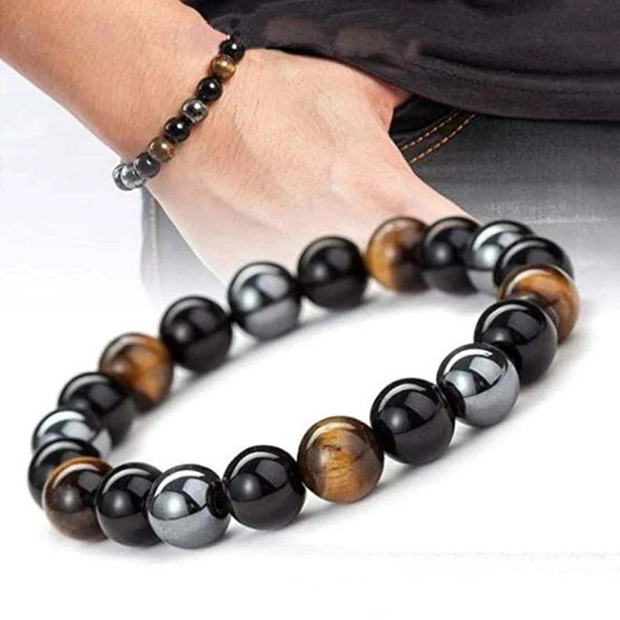 Natural Black Obsidian Hematite Tiger Bead Magnetic Health Protection Bracelet