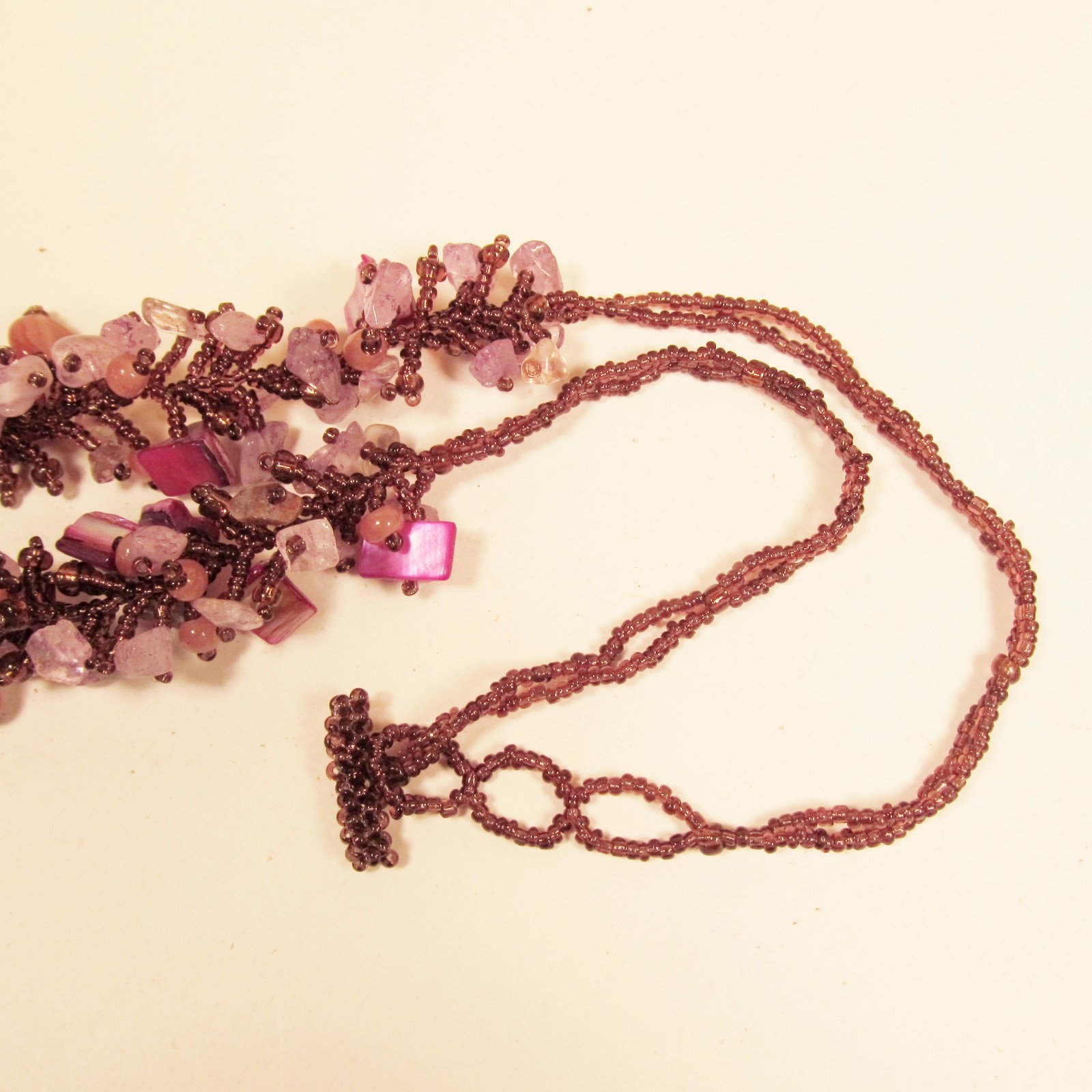 20″ Light Purple Stone Shell Chip Handmade Seed Bead Non Metal Necklace