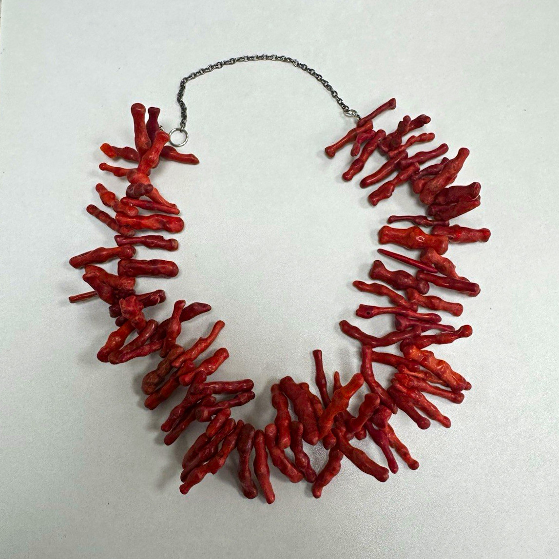 100% genuine Red Coral Beaded Statement Necklace, Stone Material, Cable Chain