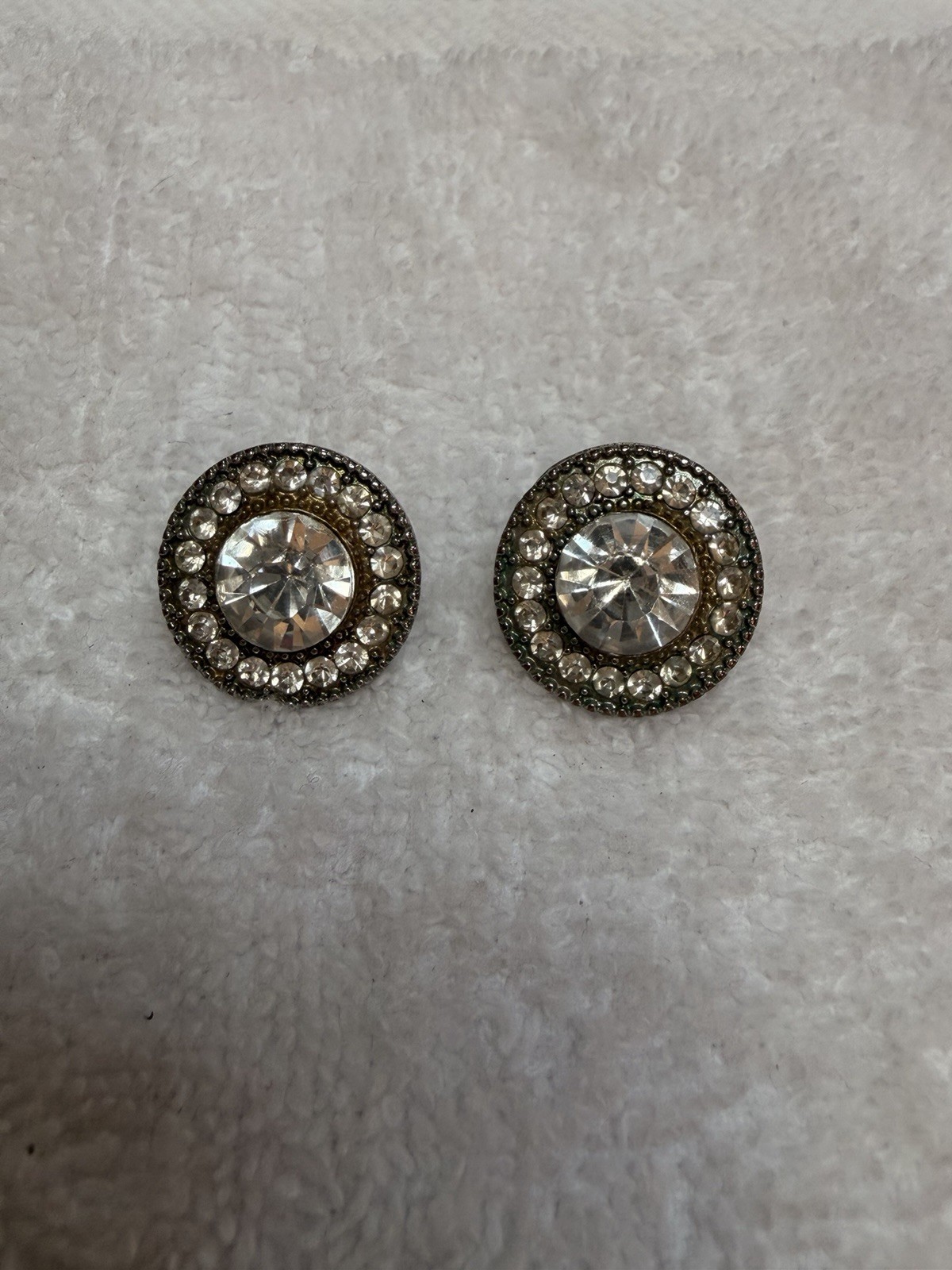 Vintage Rhinestone Halo Stud Earrings Silver Tone Crystal Statement Earrings