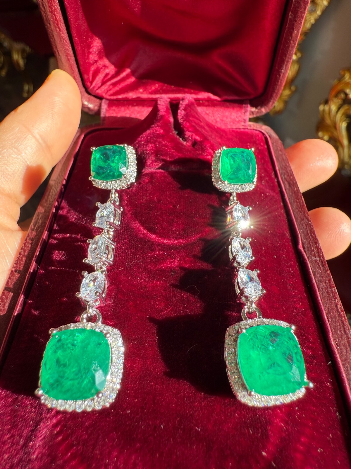 Star Of Hollywood, Emerald Dangle Drop Earrings