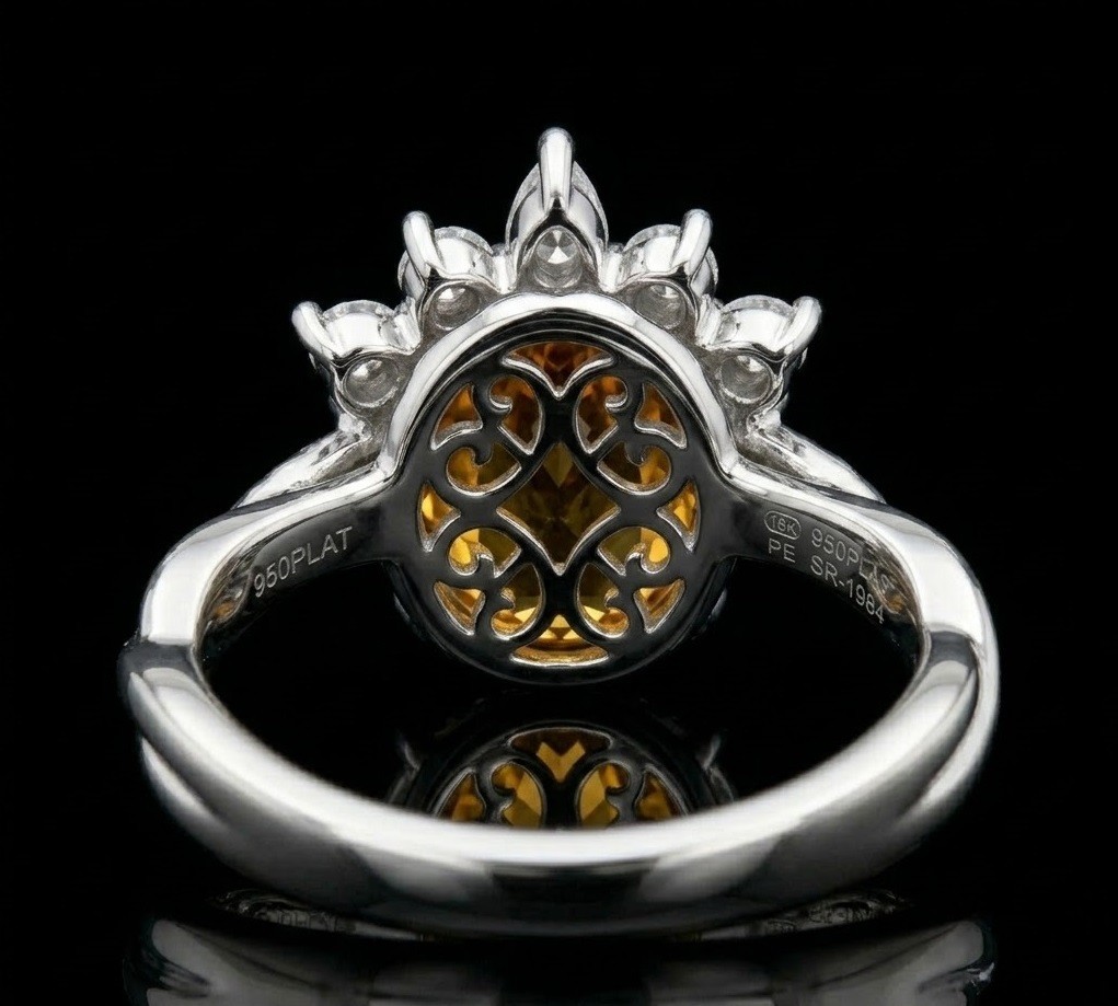 Oval Citrine Crown Ring, 925 Sterling Silver, Yellow Gemstone, CZ Accents,