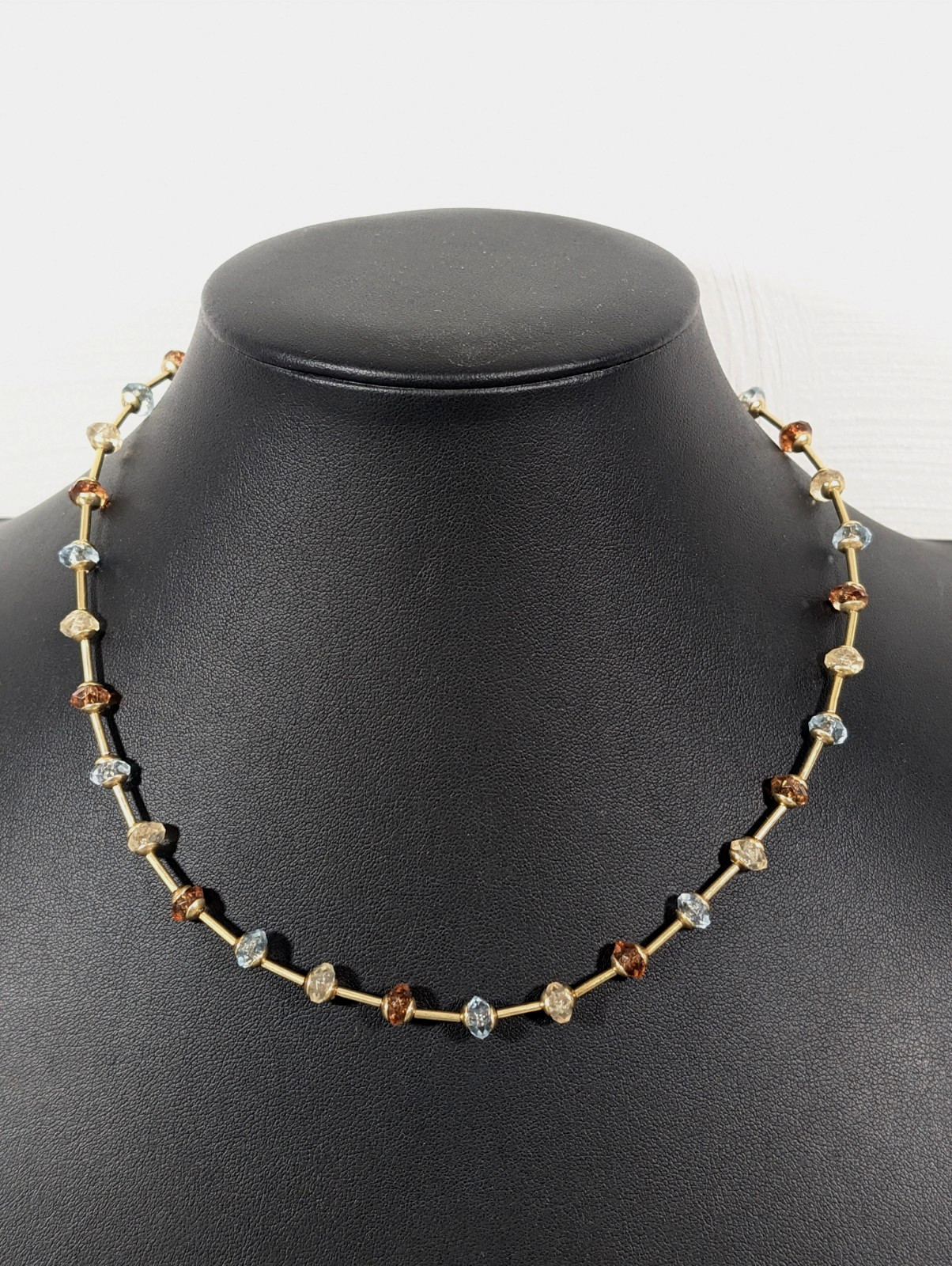 Blue Champagne Beige Bead Dainty Gold Tone Chain Neckalce 17 in
