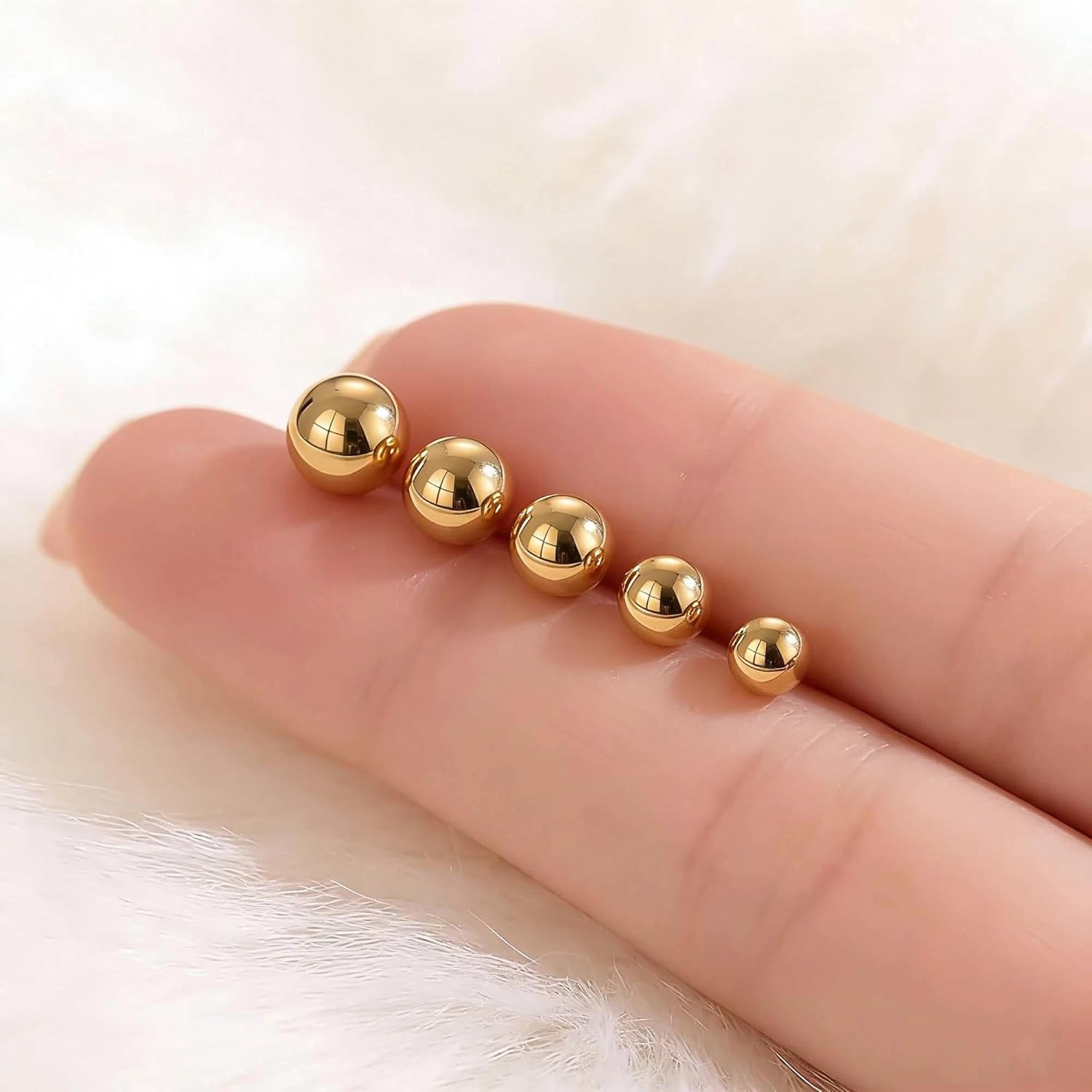 5 Pairs Stud Earrings for Women 14K Silver Gold Plated Studs 3-7MM Hypoallergeni