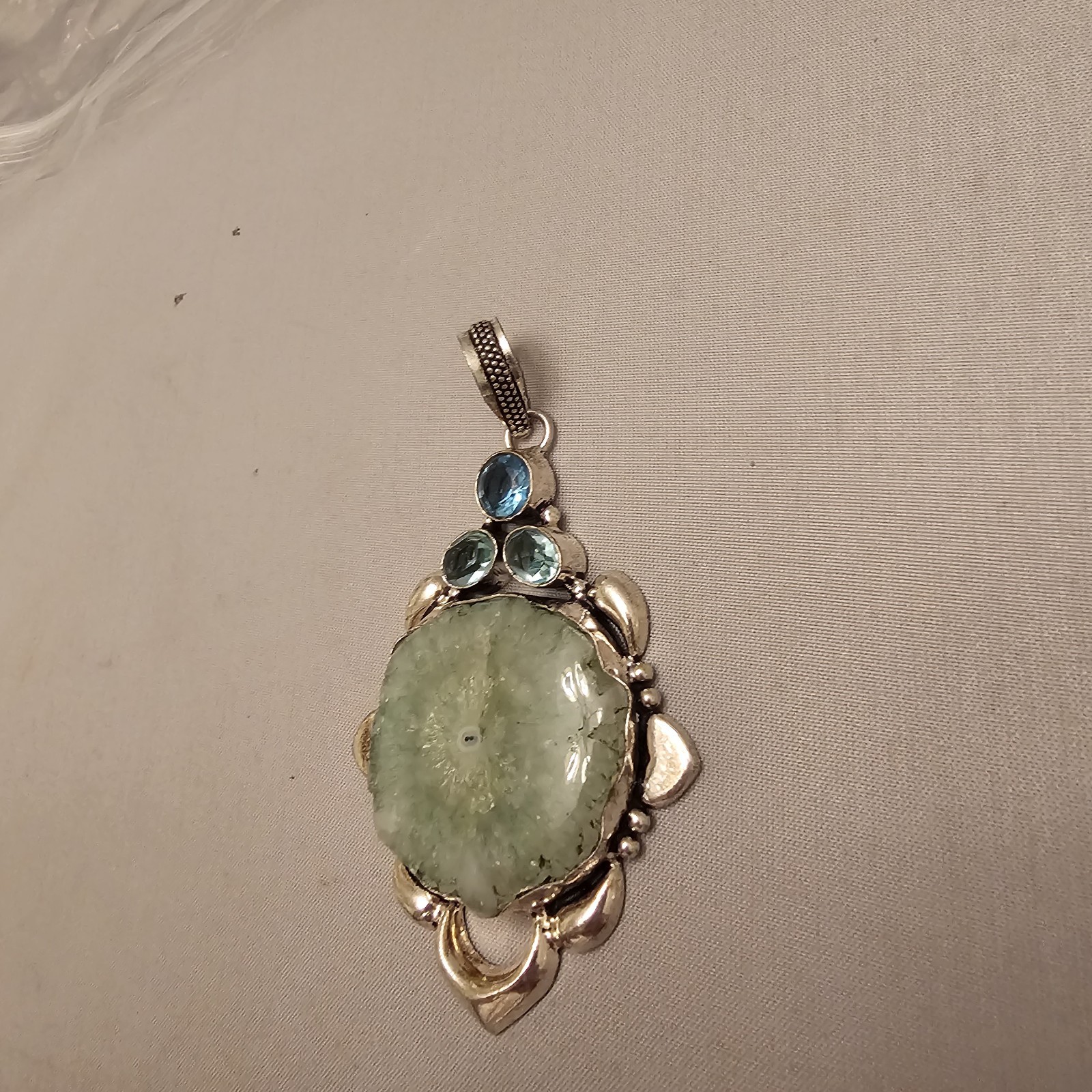 Green Stone Unknown Gemstones in 925 Sterling Silver Pendant About 3 Inches