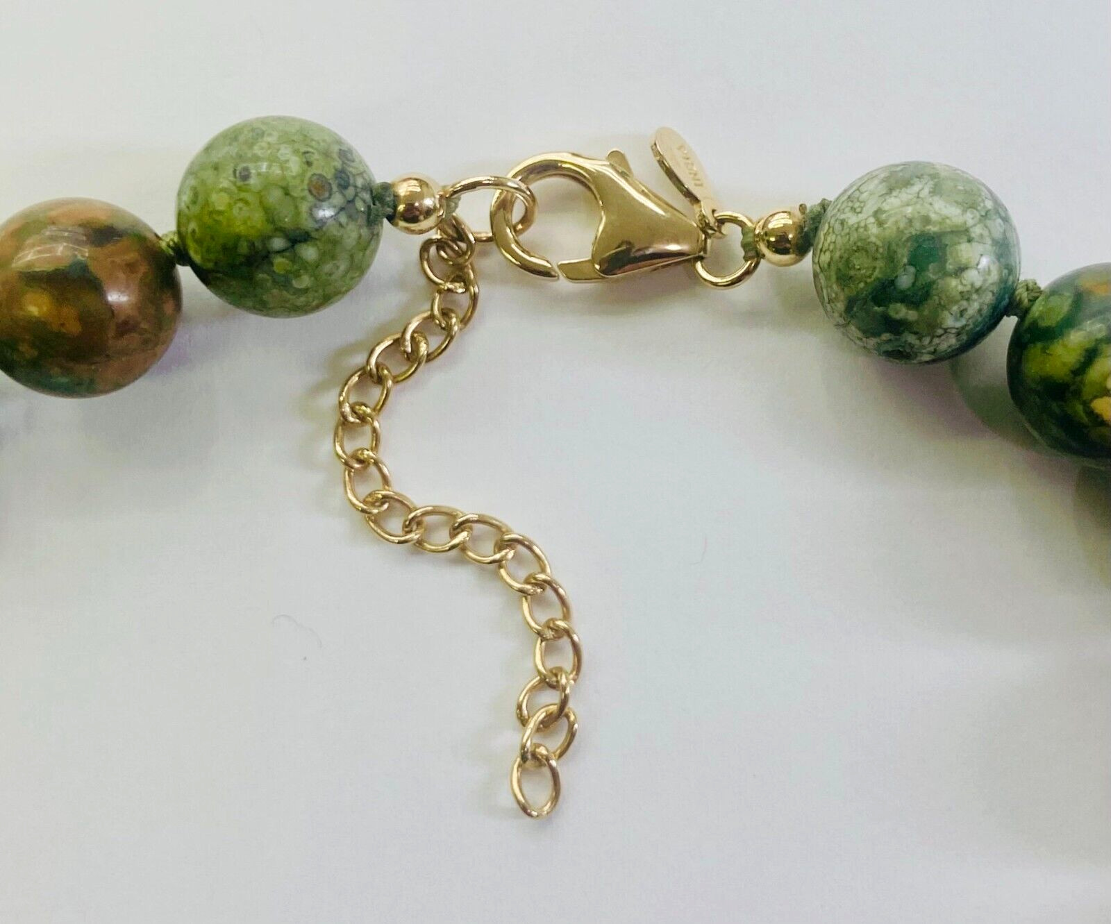 QVC Opaque Gemstone Gold Plated Sterling Rhyolite Bead 12.0mm 20″ Necklace,