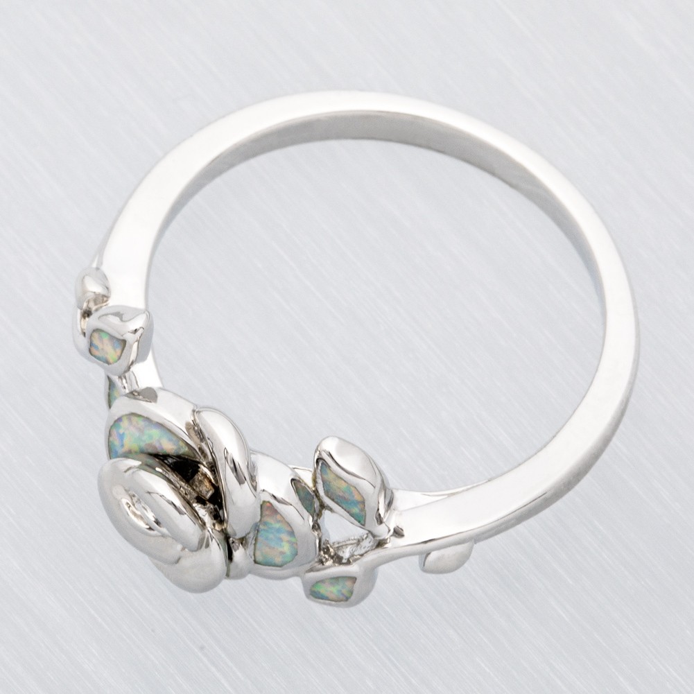 3D Flower White Fire Opal Silver Jewelry Holiday Women Cocktail Ring 6 7 8 9 10