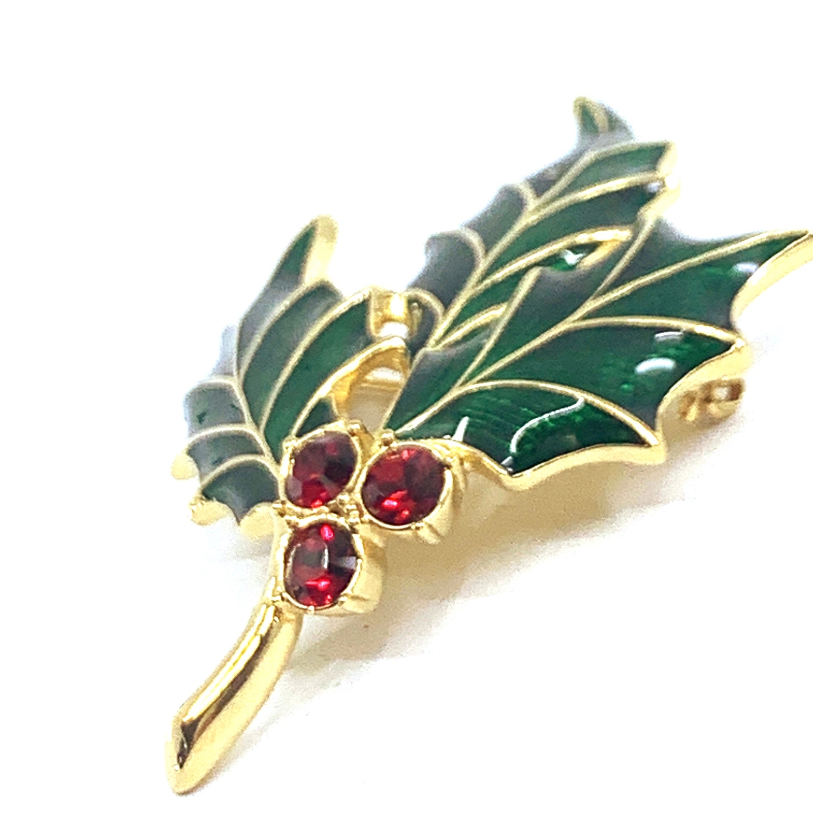 Holly Pin Brooch Gold Plated Metal Alloy Set With Enamel And Sparkling Crystals
