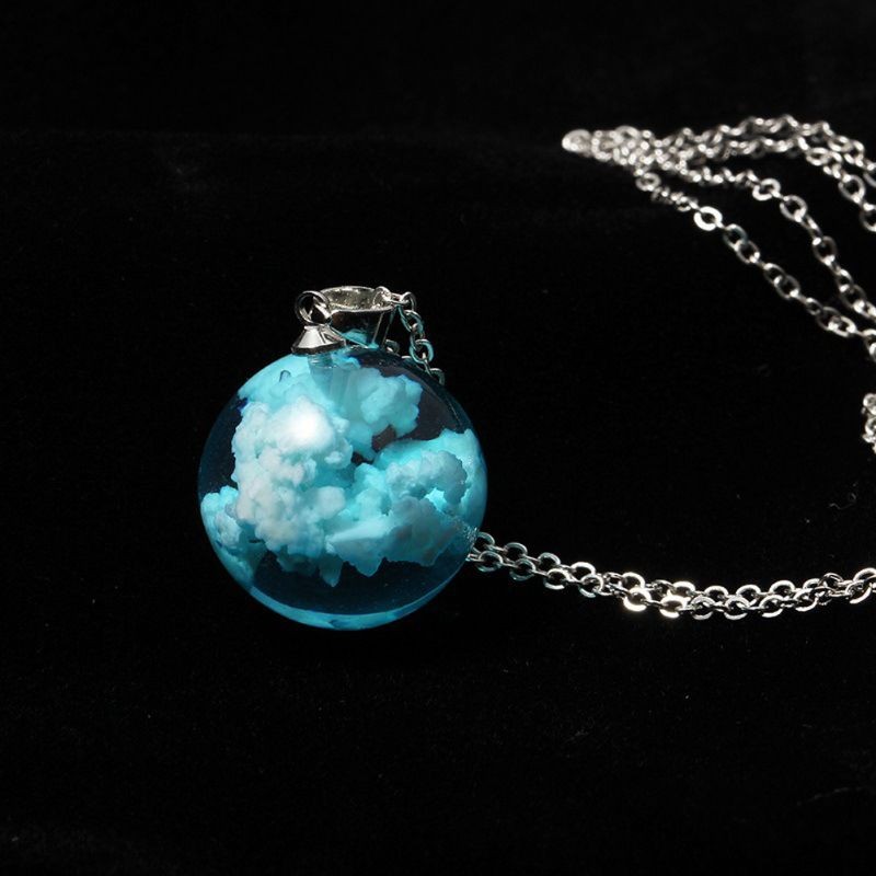 White Cloud Blue for Sky Necklace Jewelry Decor Luminous Glass Ball Pendant Neck