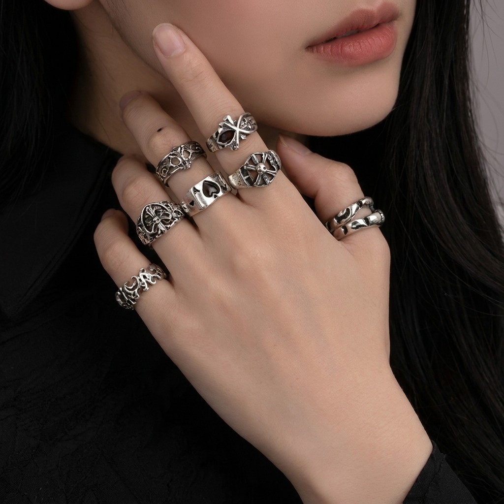 20pcs Rings Set Punk Gothic Skull Mixed Women Men Bulk Party Jewelry