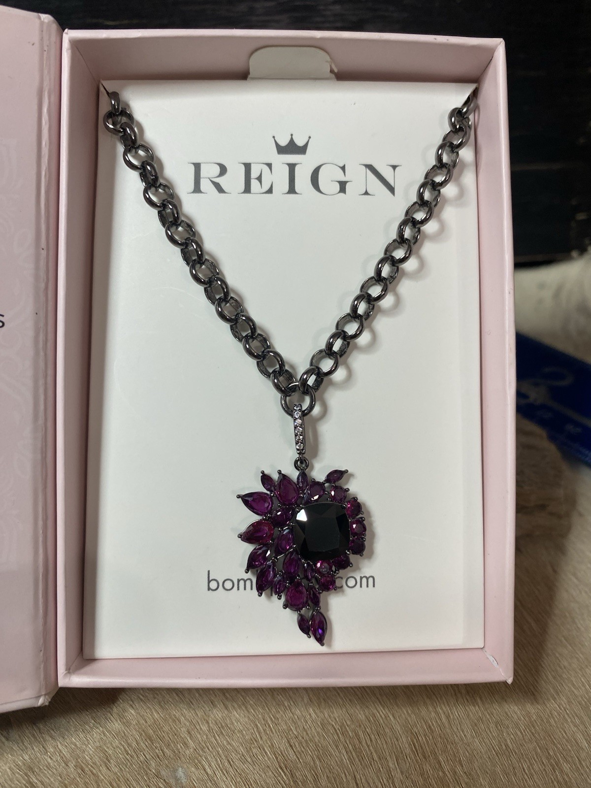 Beautiful Necklace Hematite-plated chain and red cubic zirconia stone Retail 138