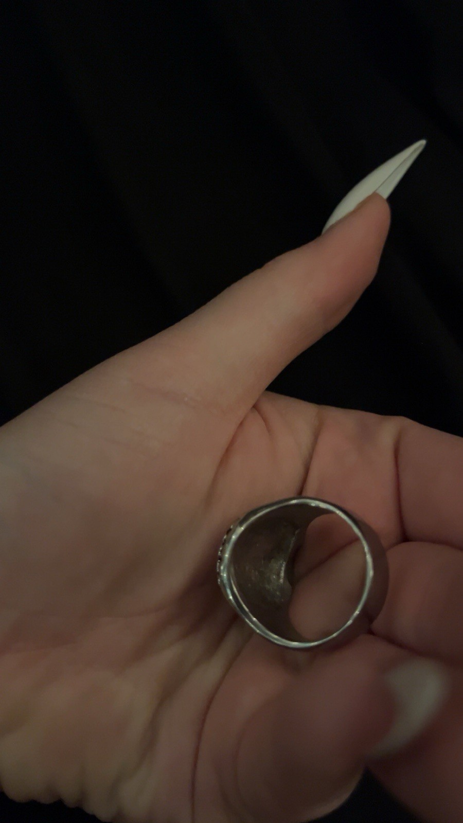 Silver Tone Skull Face Band Ring Likely Size 9.