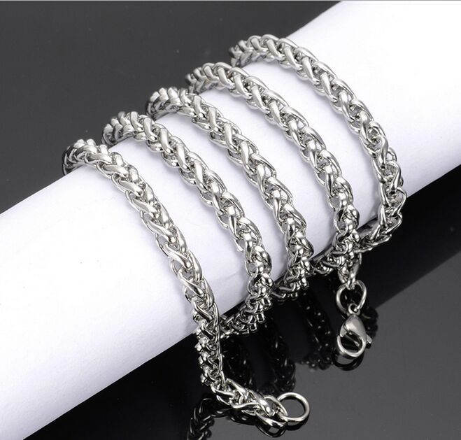 Braided Wheat Link 3-6MM Mens Chain Silver/Gold/Black Stainless Steel Necklace