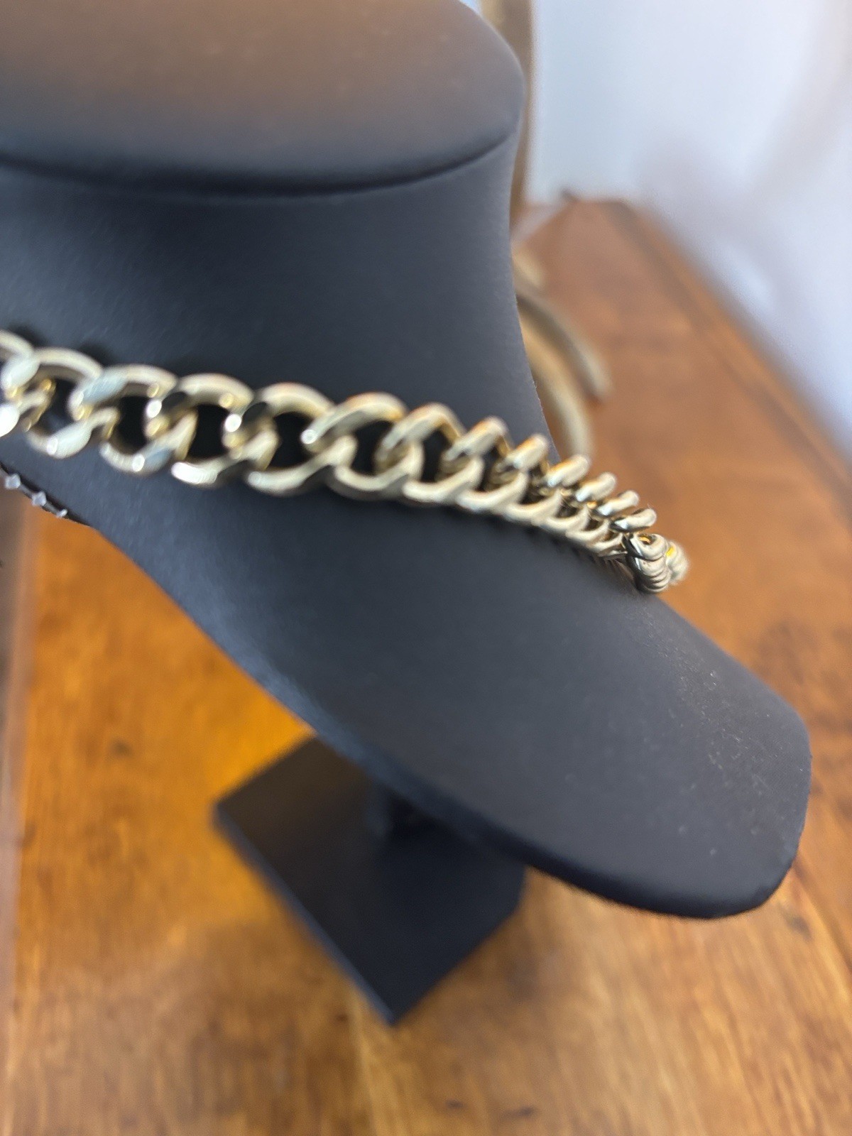 Gold-Tone Chain Necklace with Faceted Rhinestones Chunky Bold NWOT
