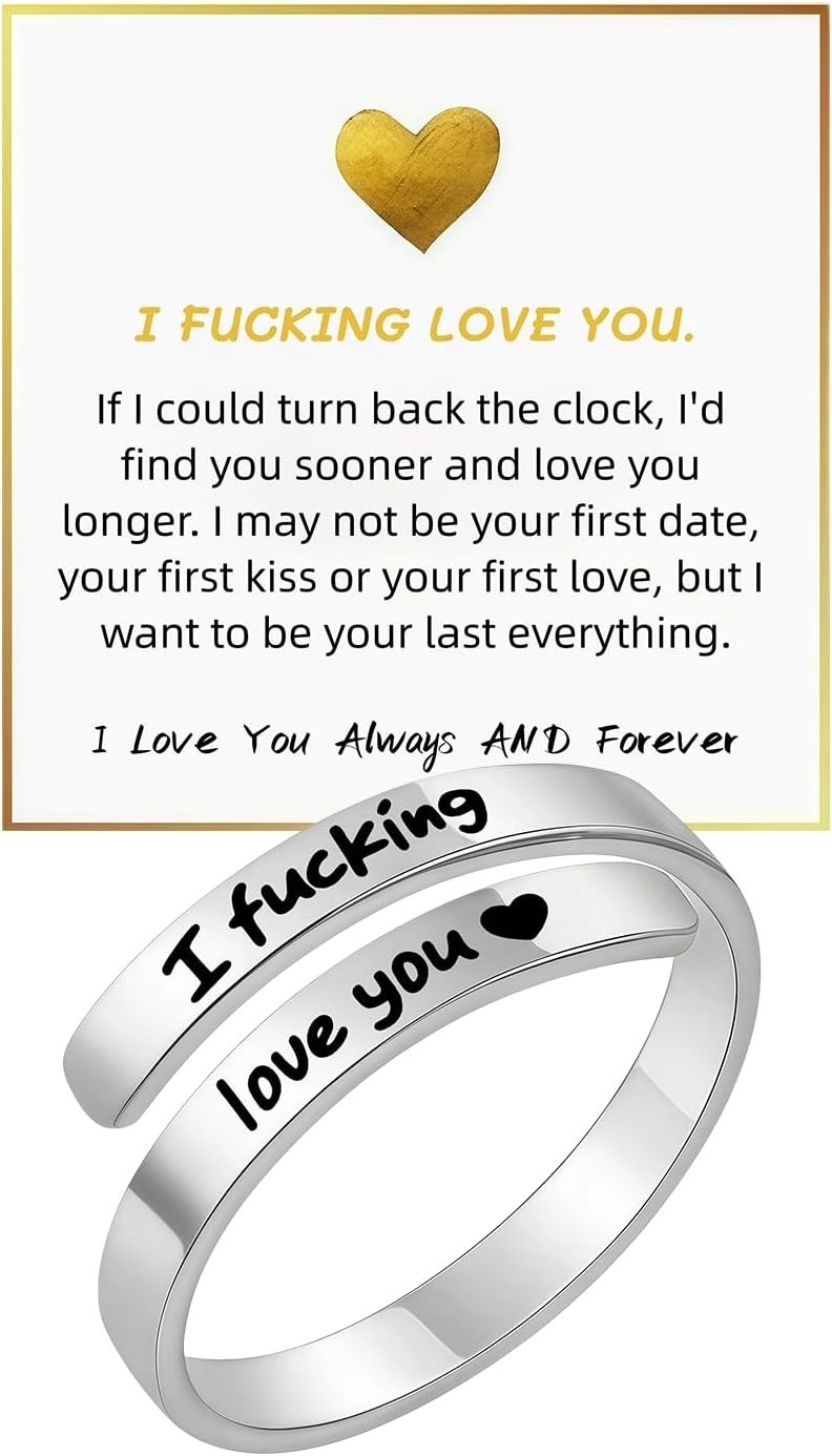 I Fcking Love You Ring, Stainless Steel Engraved Inspirational Words Heart Open