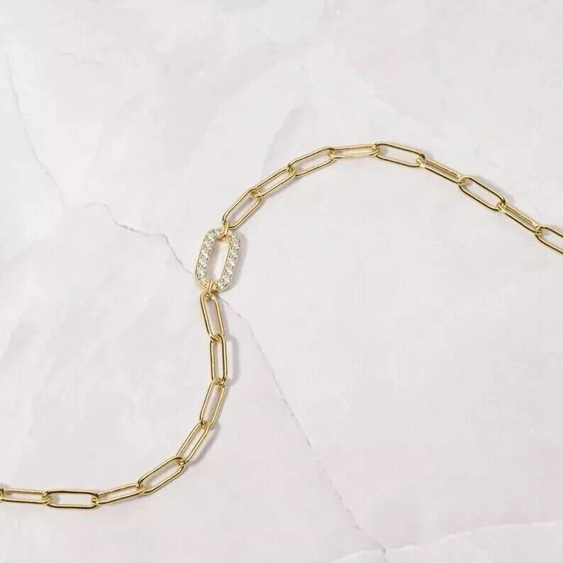 1Ct Round Cut Simulated Diamond Women Paper Link Bracelet 14K Yellow Gold Plated
