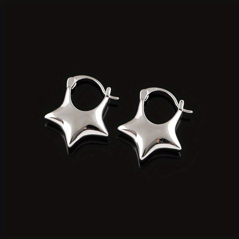 Women’s Silver Three-dimensional Five Pointed Star Ear Buckle Copper Earrings