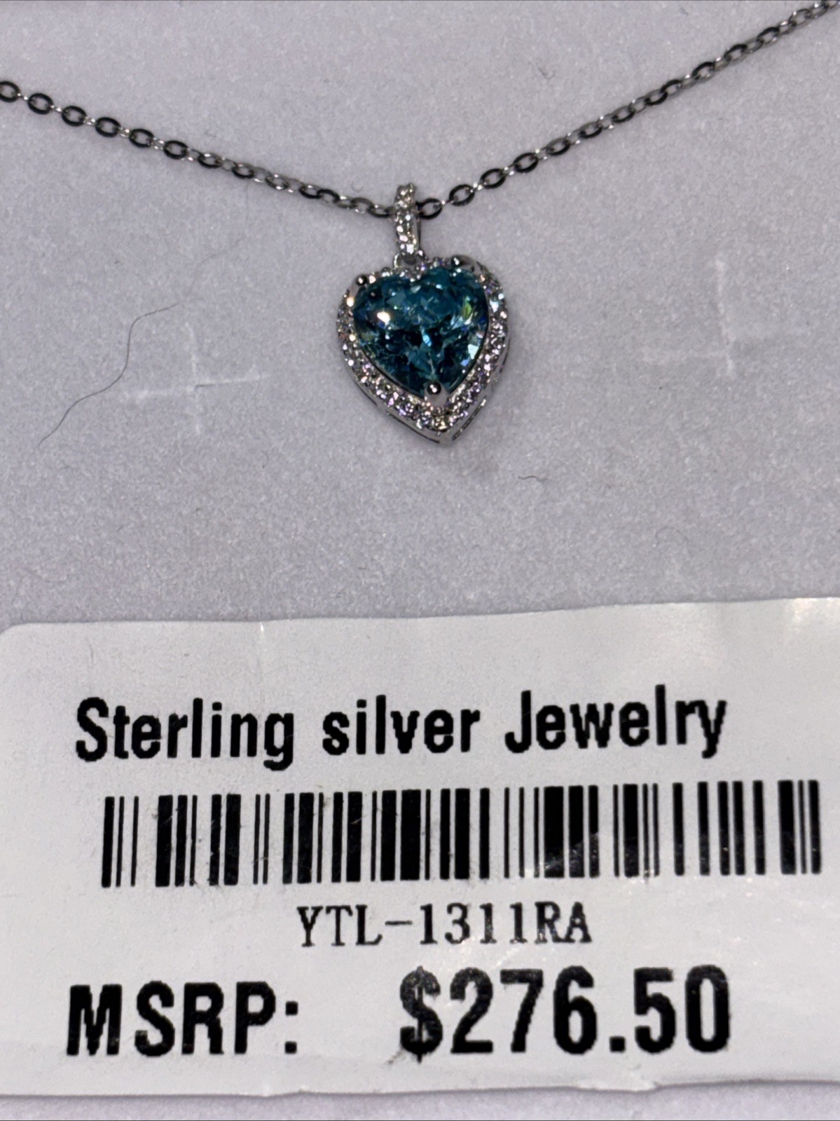Brand New 925 Sterling Silver Necklace Blue Heart Cubic Zirconia