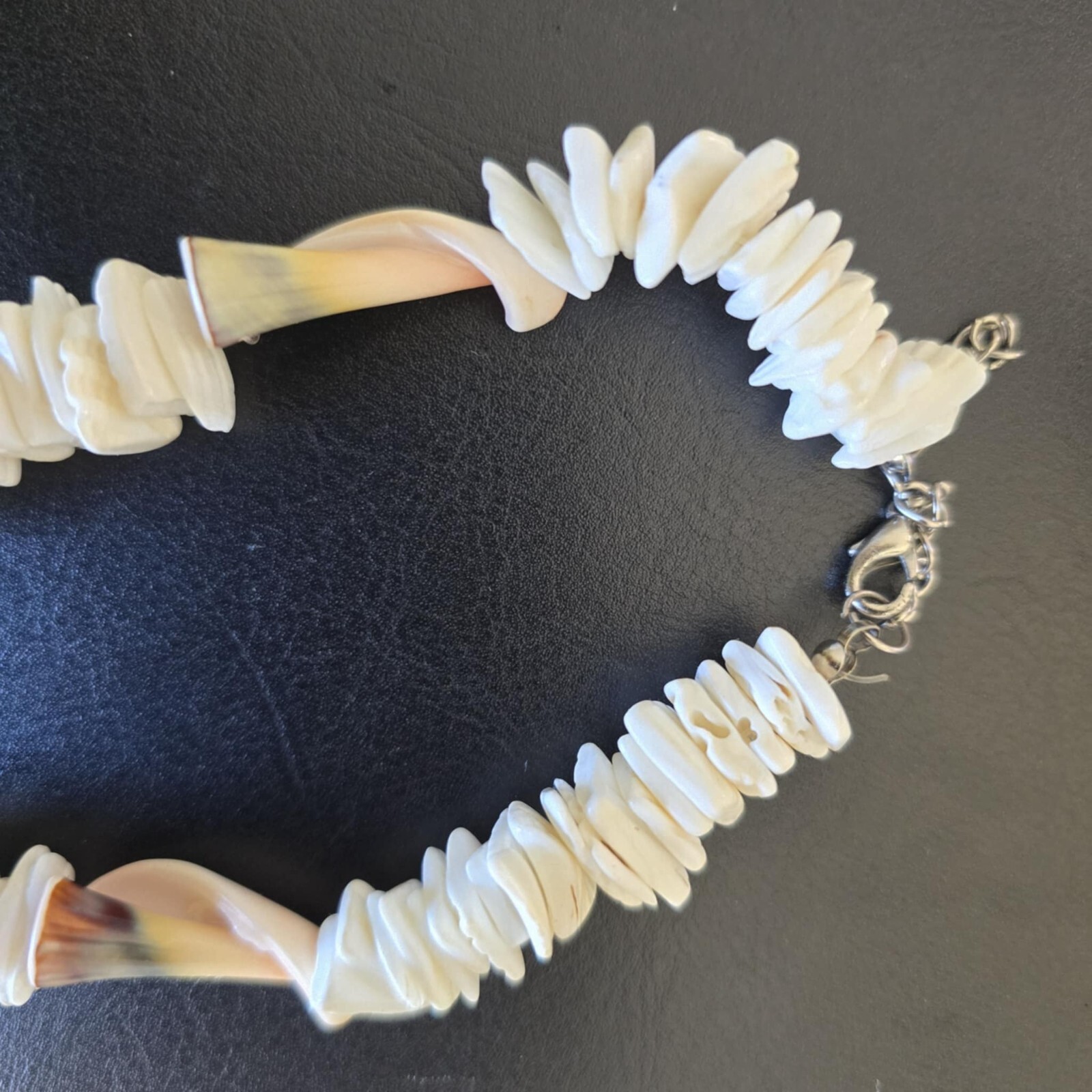 White Chipped Puka Sea Shell Necklace interlaced Cone Sea Shells Hawaii Surfer