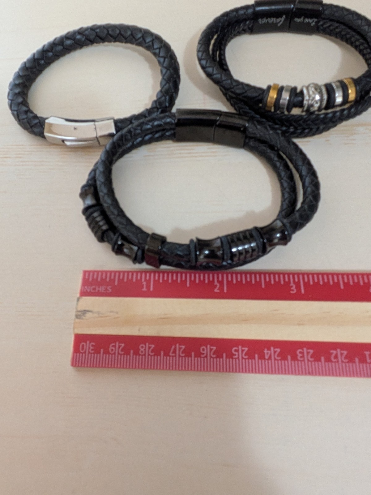 Men’s Bracelet Braided Leather & Bead Lot of 3 Clean